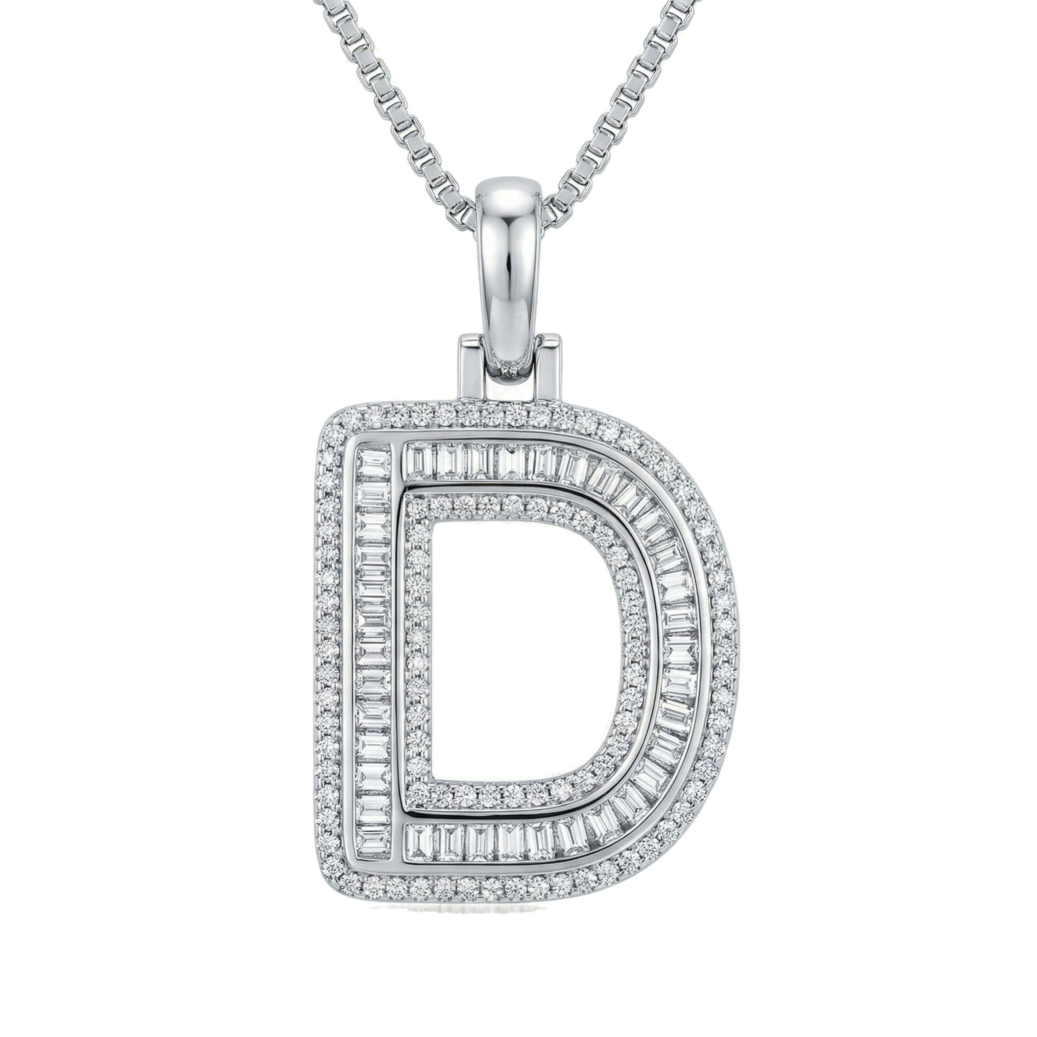 0.80 Ct EF VS Lab Grown Diamond D Micro Border Baguette Initial Pendant in 10k White Gold 701900