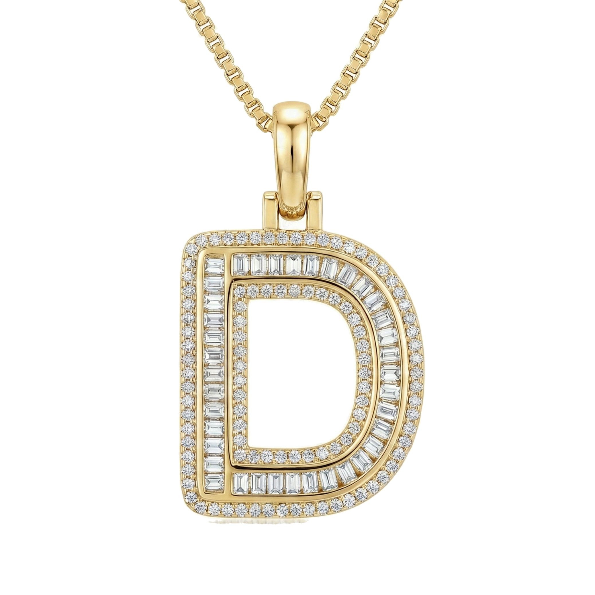 0.80 Ct EF VS Lab Grown Diamond D Micro Border Baguette Initial Pendant in 14k Yellow Gold 701900