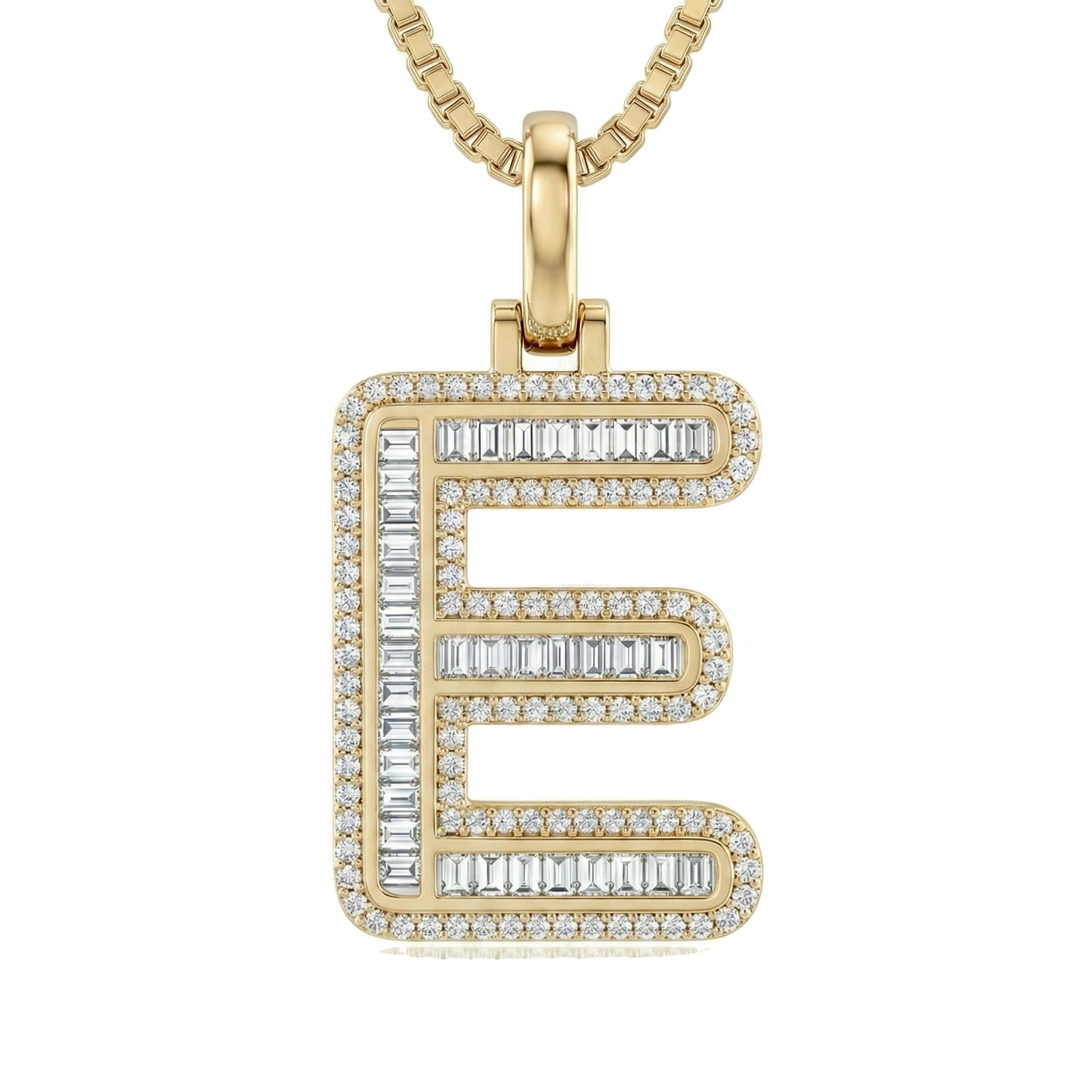 0.75 Ct EF VS Lab Grown Diamond E Micro Border Baguette Initial Pendant in 10k Yellow Gold 701901