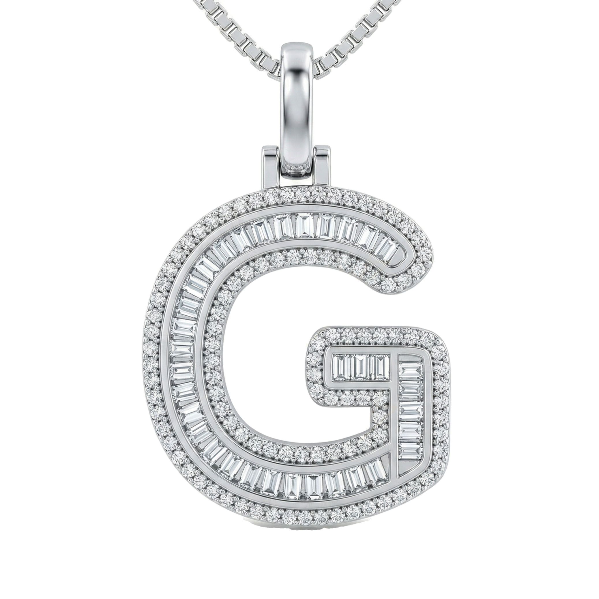 0.75 Ct EF VS Moissanite G Micro Border Baguette Initial Pendant in 925 Sterling Silver 701903