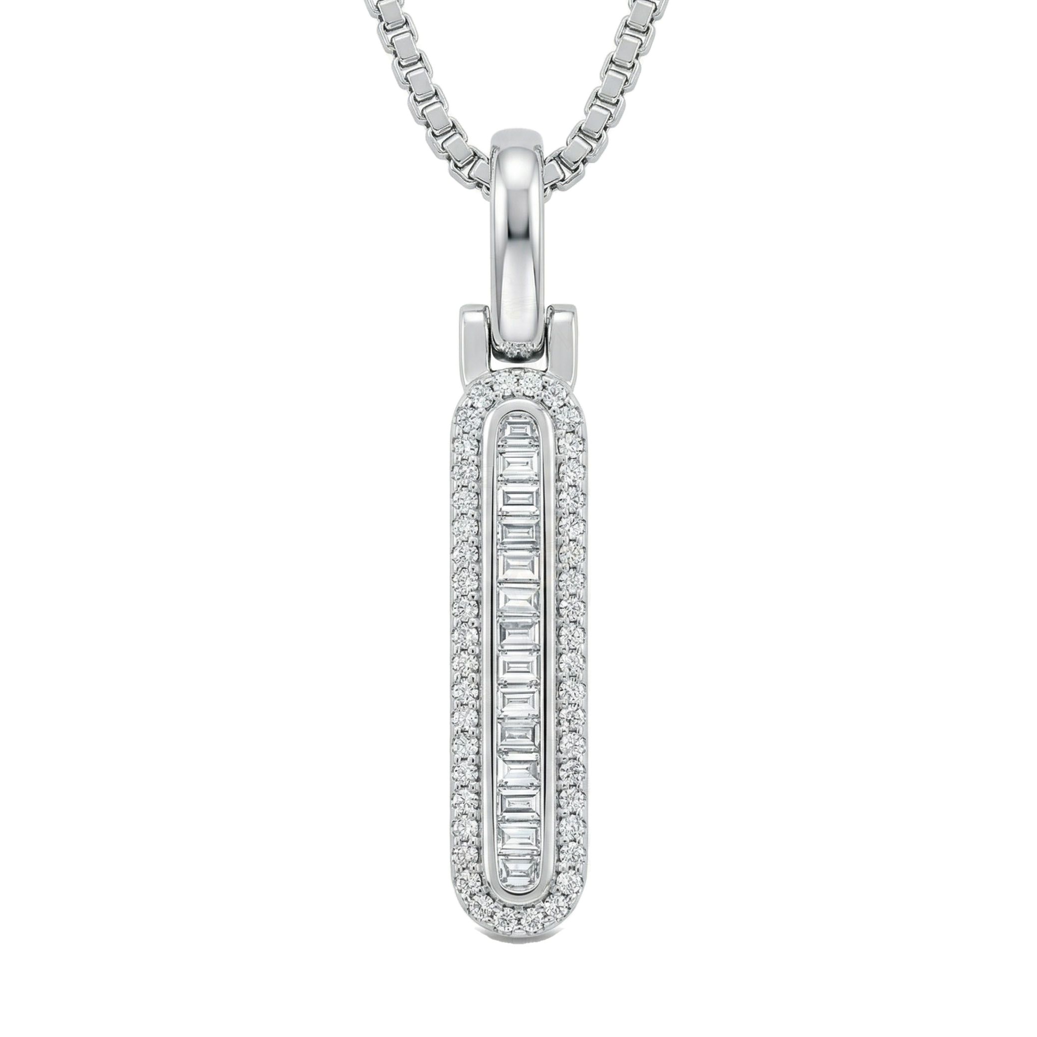 0.33 Ct EF VS Moissanite I Micro Border Baguette Initial Pendant in 925 Sterling Silver 701905