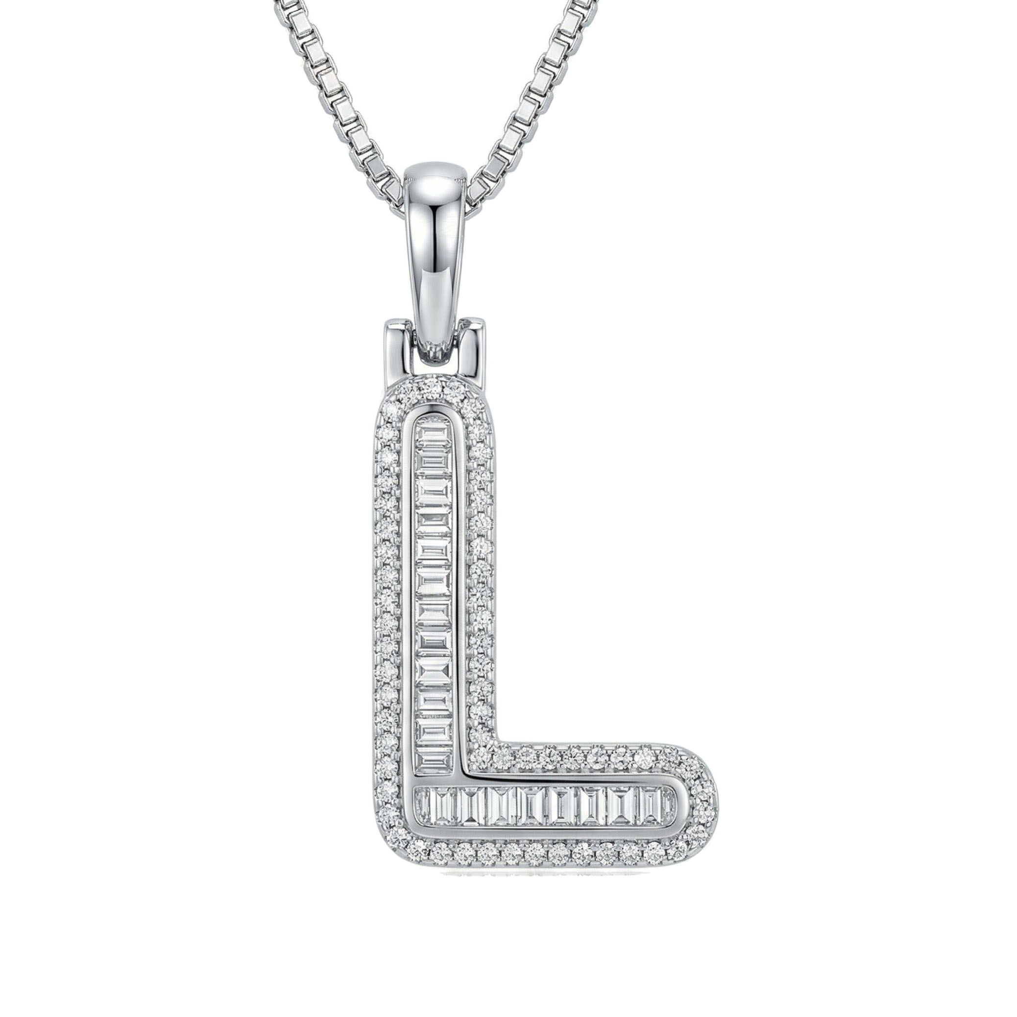 0.45 Ct EF VS Lab Grown Diamond L Micro Border Baguette Initial Pendant in 10k White Gold 701908