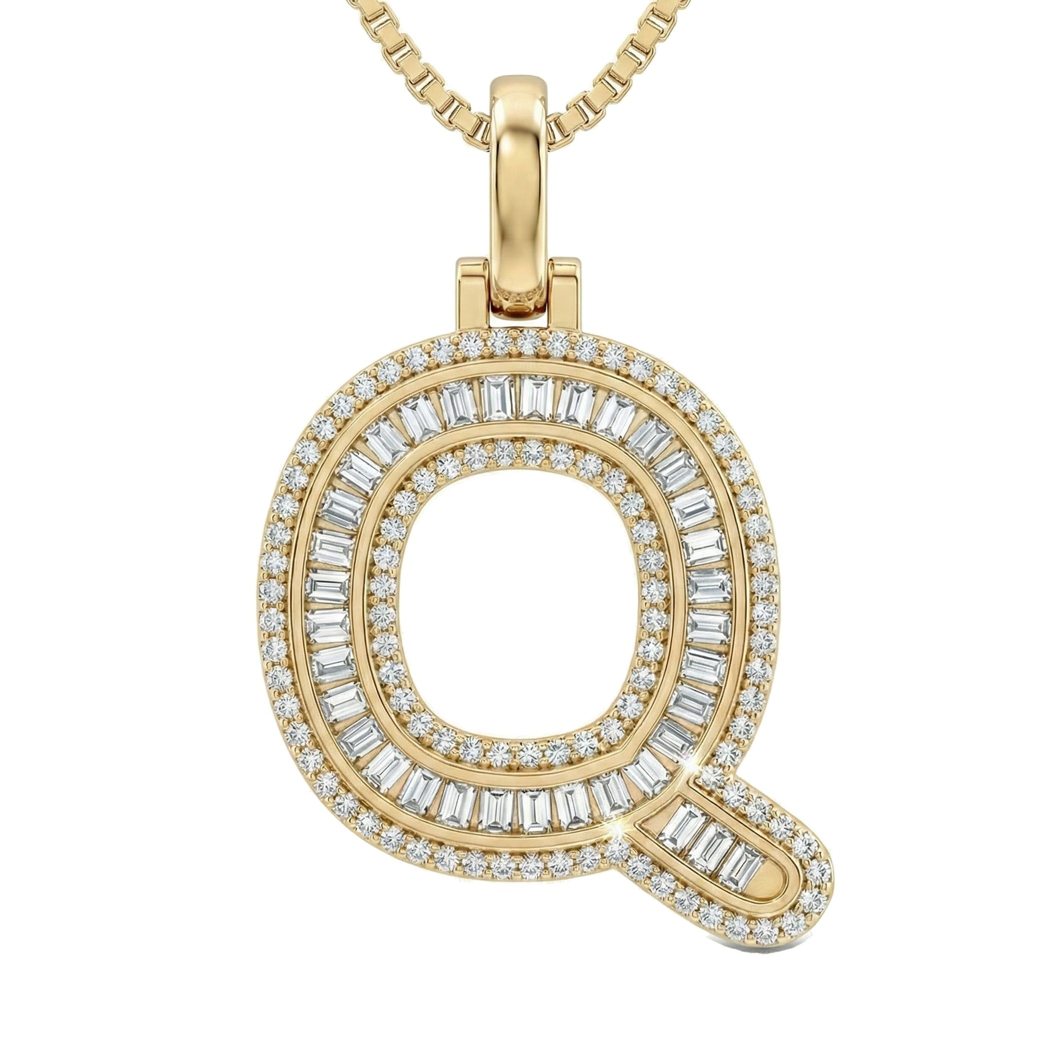 0.75 Ct EF VS Lab Grown Diamond Q Micro Border Baguette Initial Pendant in 10k Yellow Gold 701913