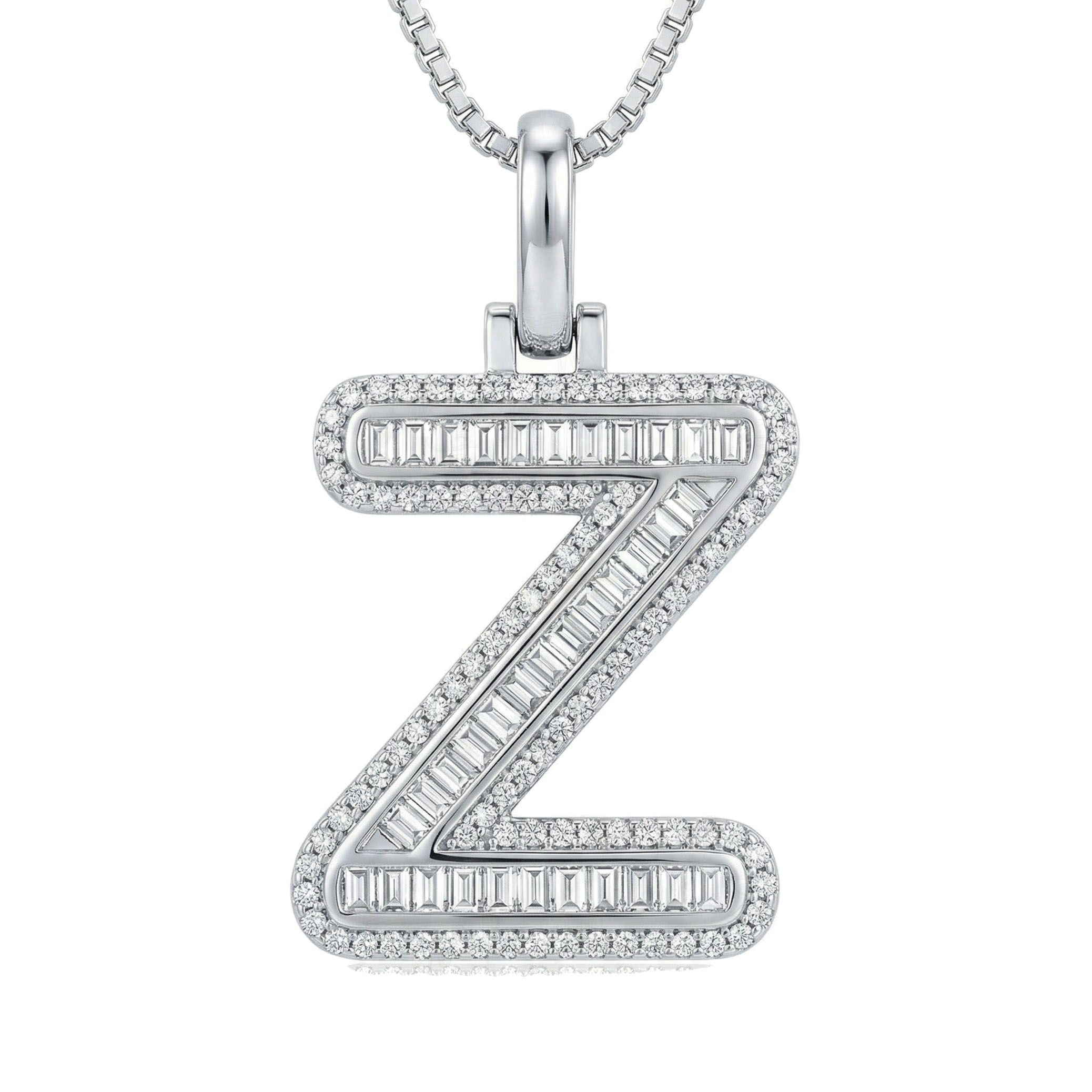 0.75 Ct EF VS Lab Grown Diamond Z Micro Border Baguette Initial Pendant in 10k White Gold 701922
