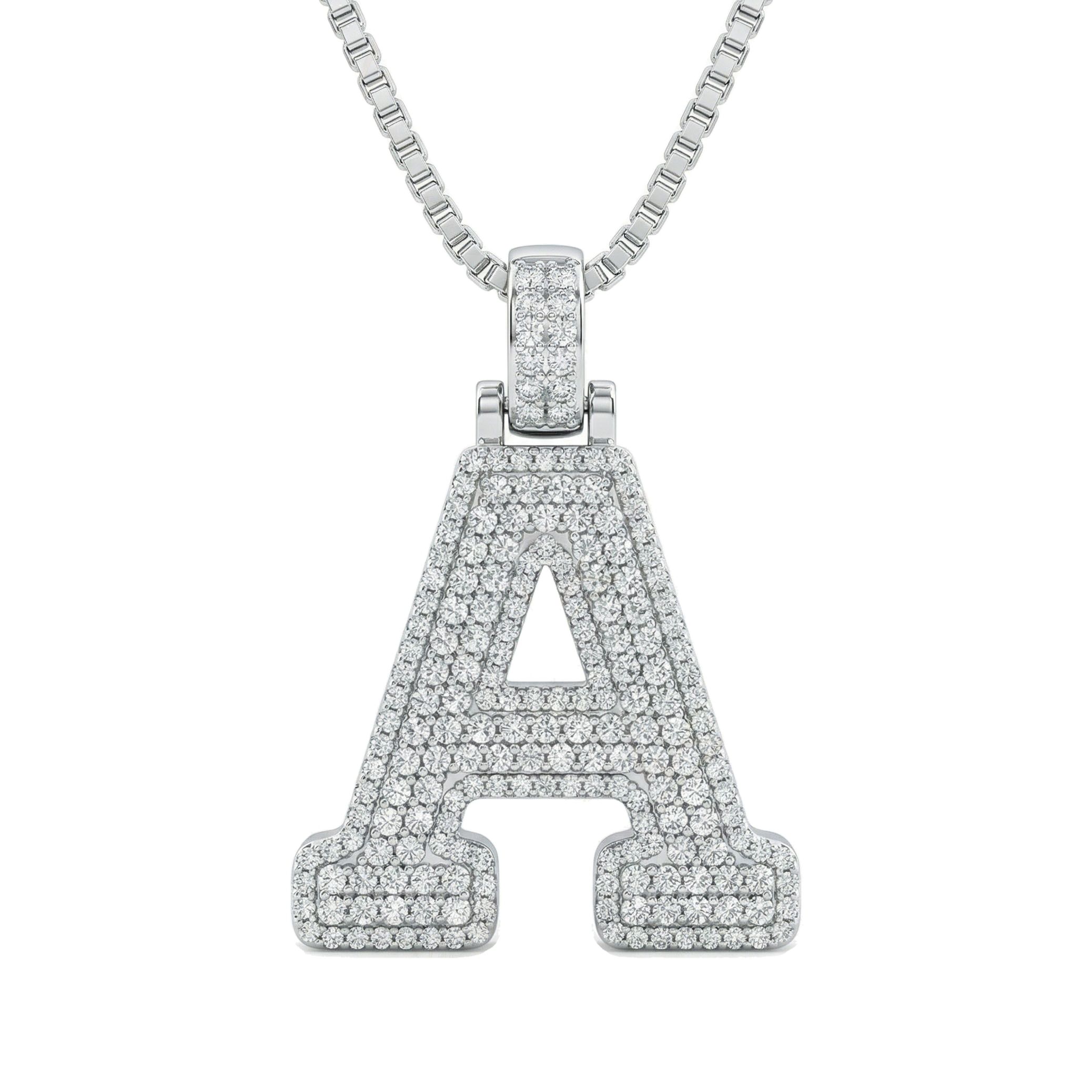 3.35 Ct EF VS Lab Grown Diamond A 2 Layer Pave 3D Initial Pendant in 10k White Gold 702095