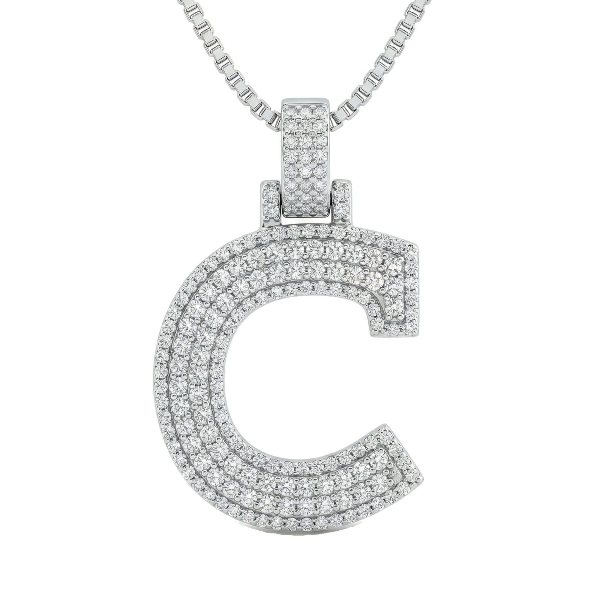 2.75 Ct EF VS Lab Grown Diamond C 2 Layer Pave 3D Initial Pendant in 14k White Gold 702097