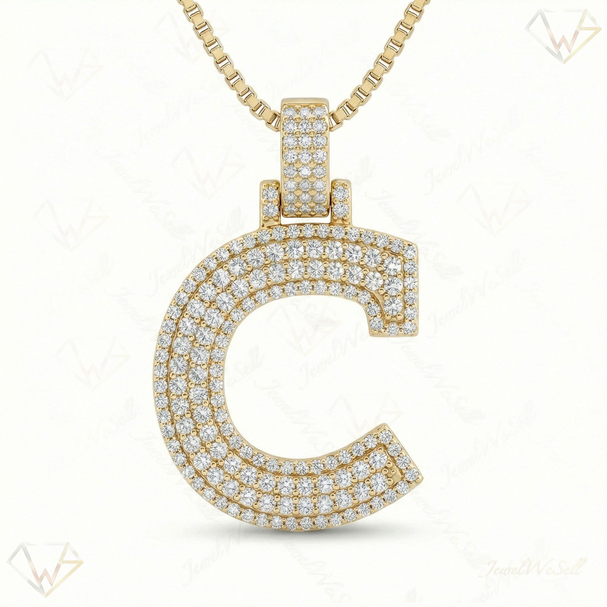 2.75 Ct EF VS Lab Grown Diamond C 2 Layer Pave 3D Initial Pendant in 14k Yellow Gold 702097