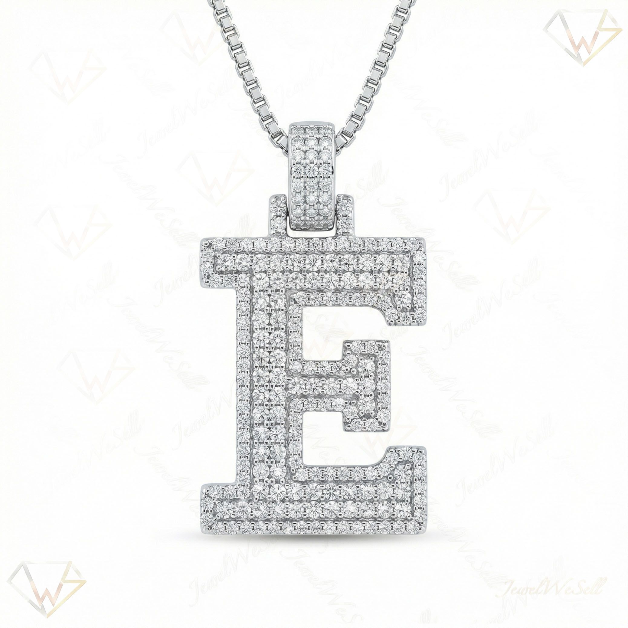 3.10 Ct EF VS Lab Grown Diamond E 2 Layer Pave 3D Initial Pendant in 14k White Gold 702099