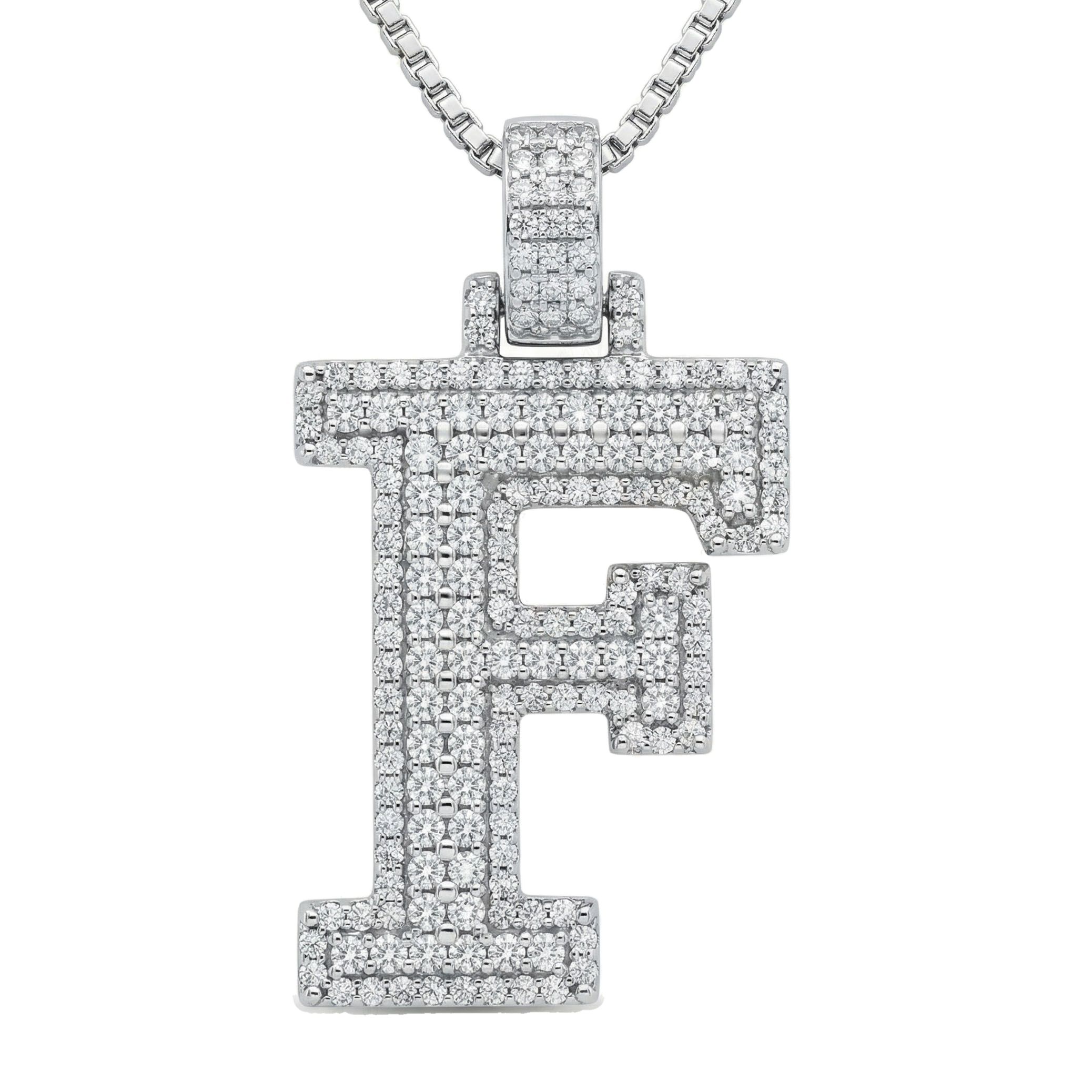 2.65 Ct EF VS Lab Grown Diamond F 2 Layer Pave 3D Initial Pendant in 14k White Gold 702100