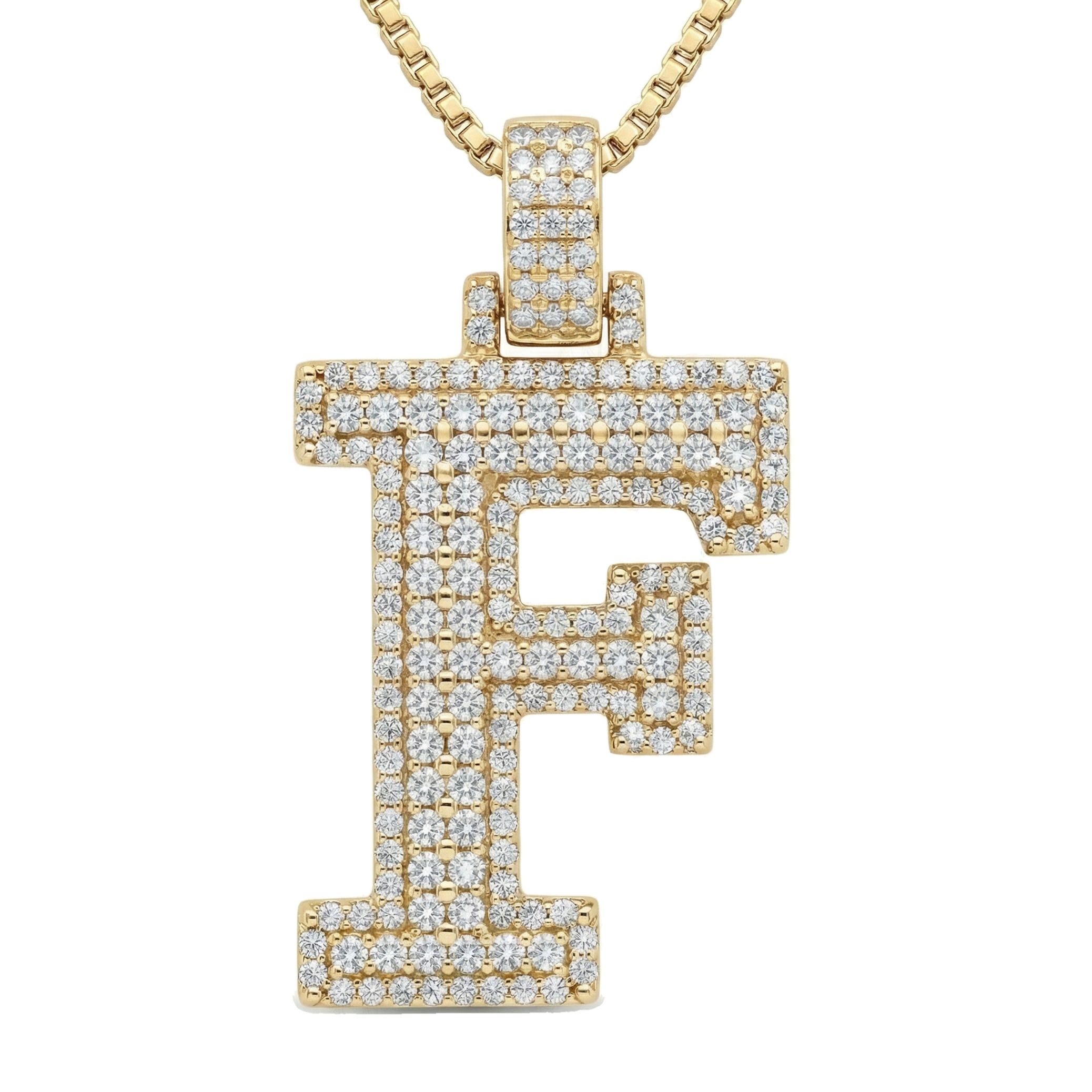 2.65 Ct EF VS Lab Grown Diamond F 2 Layer Pave 3D Initial Pendant in 10k Yellow Gold 702100