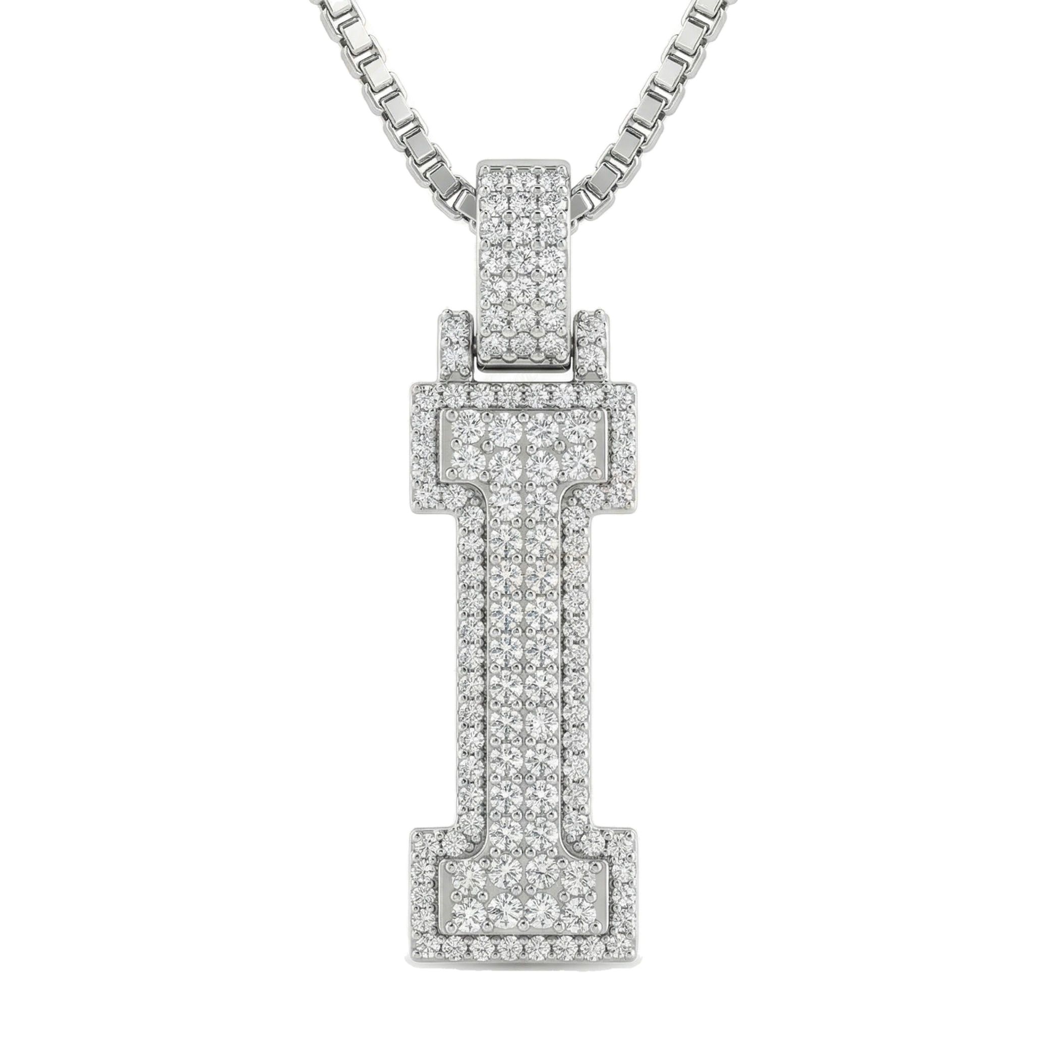 1.80 Ct EF VS Lab Grown Diamond I 2 Layer Pave 3D Initial Pendant in 10k White Gold 702103