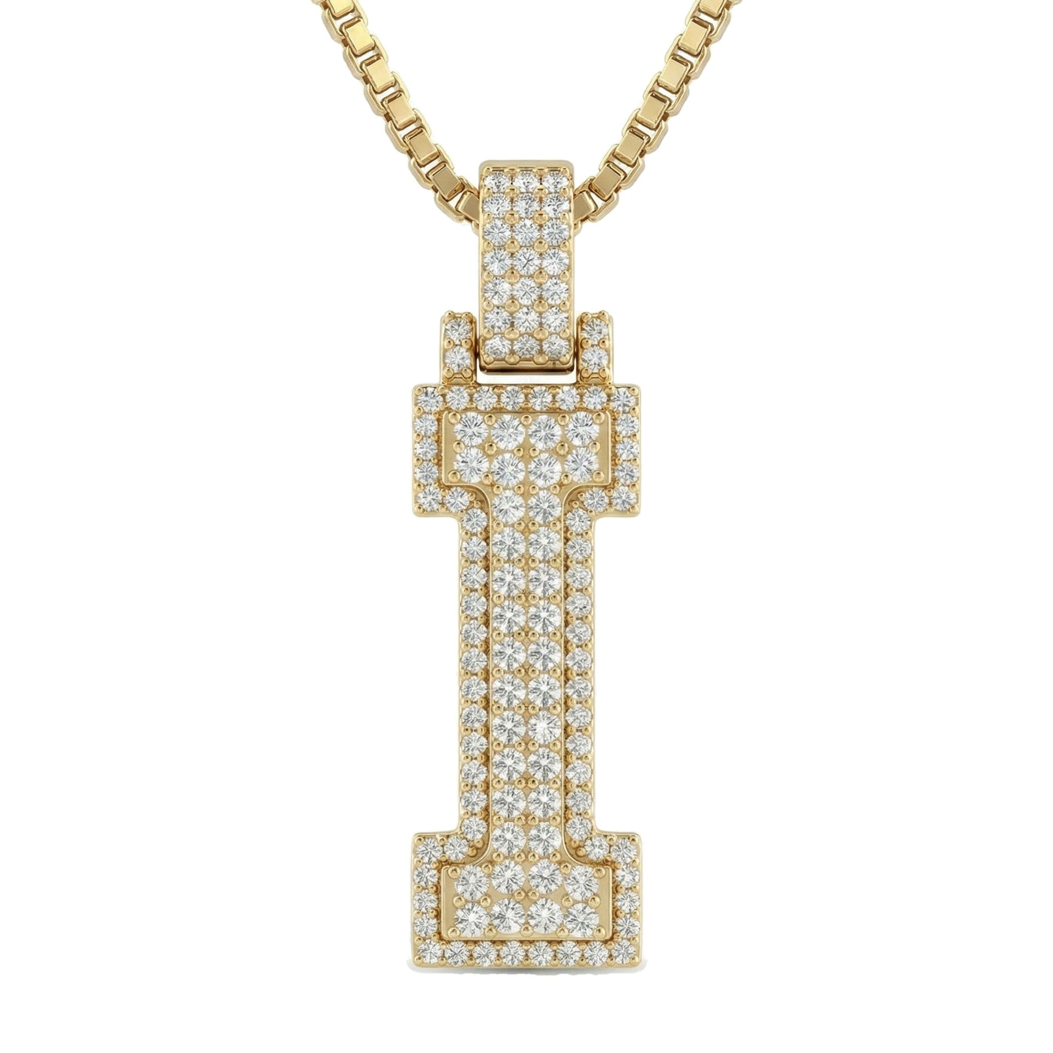 1.80 Ct EF VS Lab Grown Diamond I 2 Layer Pave 3D Initial Pendant in 10k Yellow Gold 702103