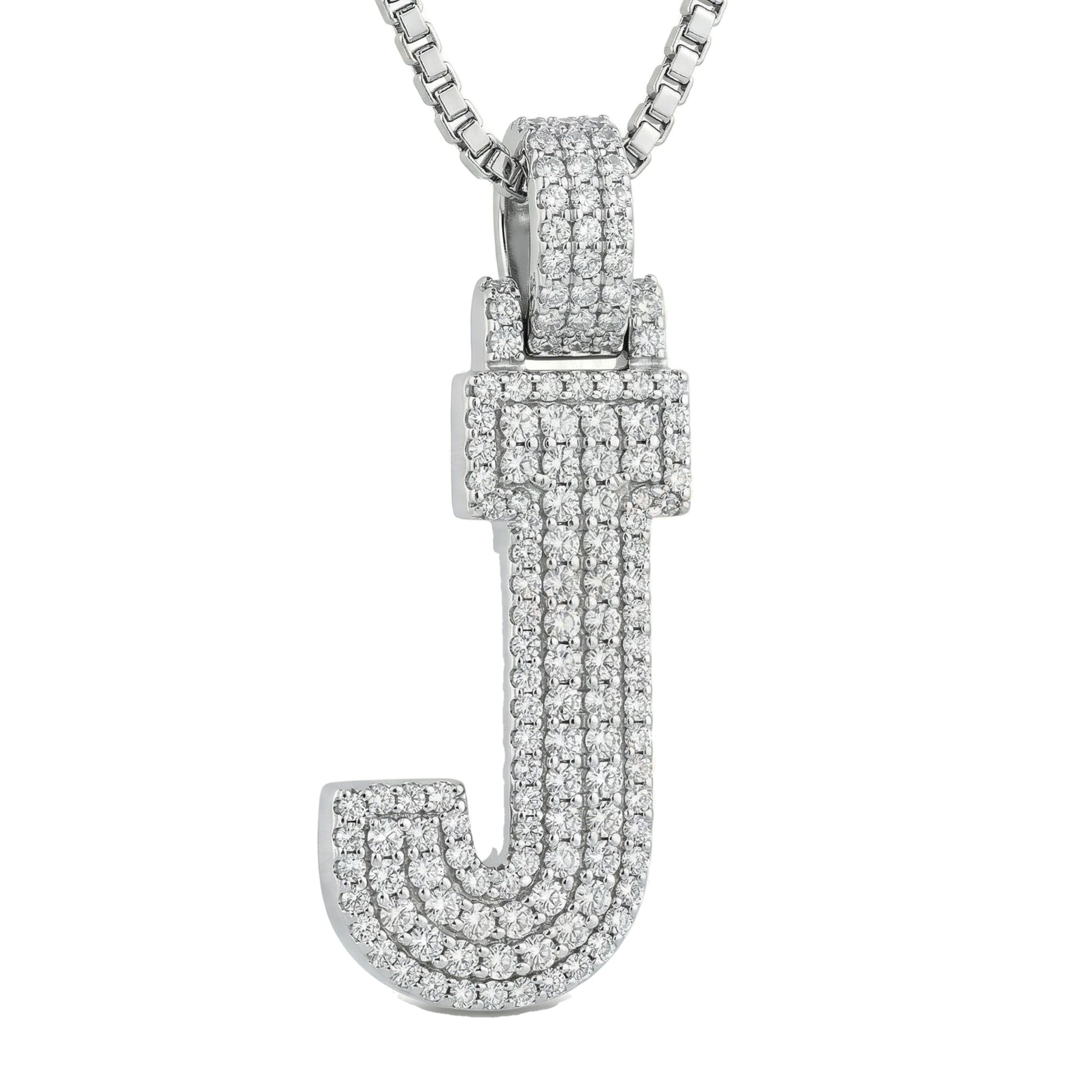 2.00 Ct EF VS Lab Grown Diamond J 2 Layer Pave 3D Initial Pendant in 10k White Gold 702104