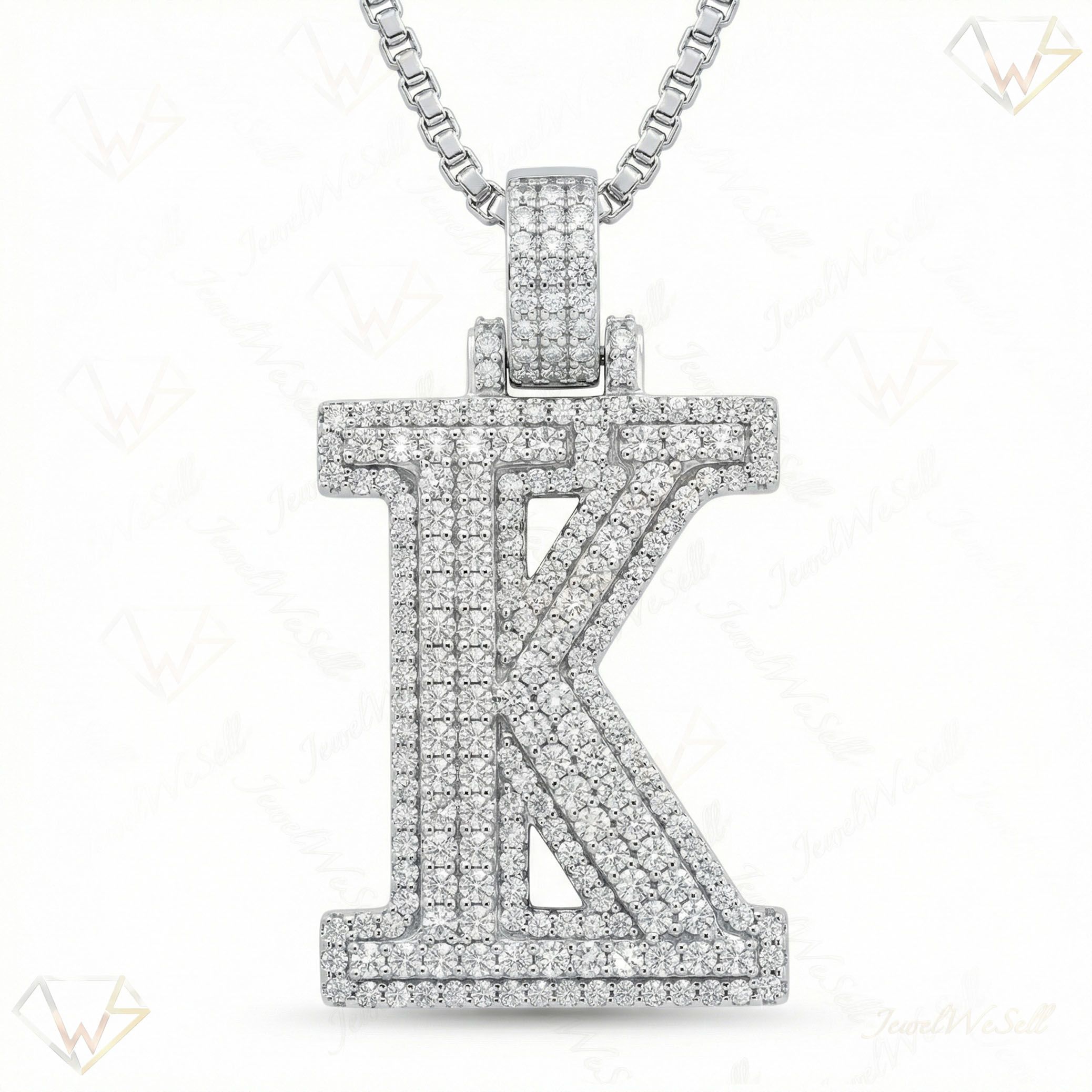3.15 Ct EF VS Lab Grown Diamond K 2 Layer Pave 3D Initial Pendant in 10k White Gold 702105