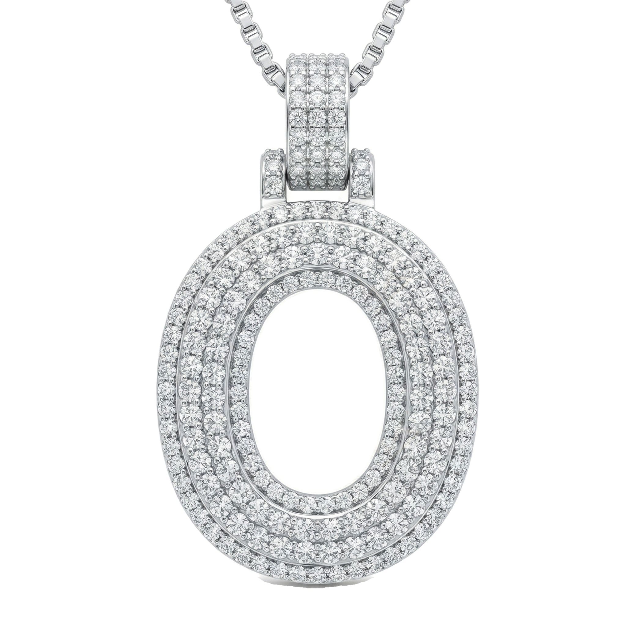 2.90 Ct EF VS Lab Grown Diamond O 2 Layer Pave 3D Initial Pendant in 10k White Gold 702109