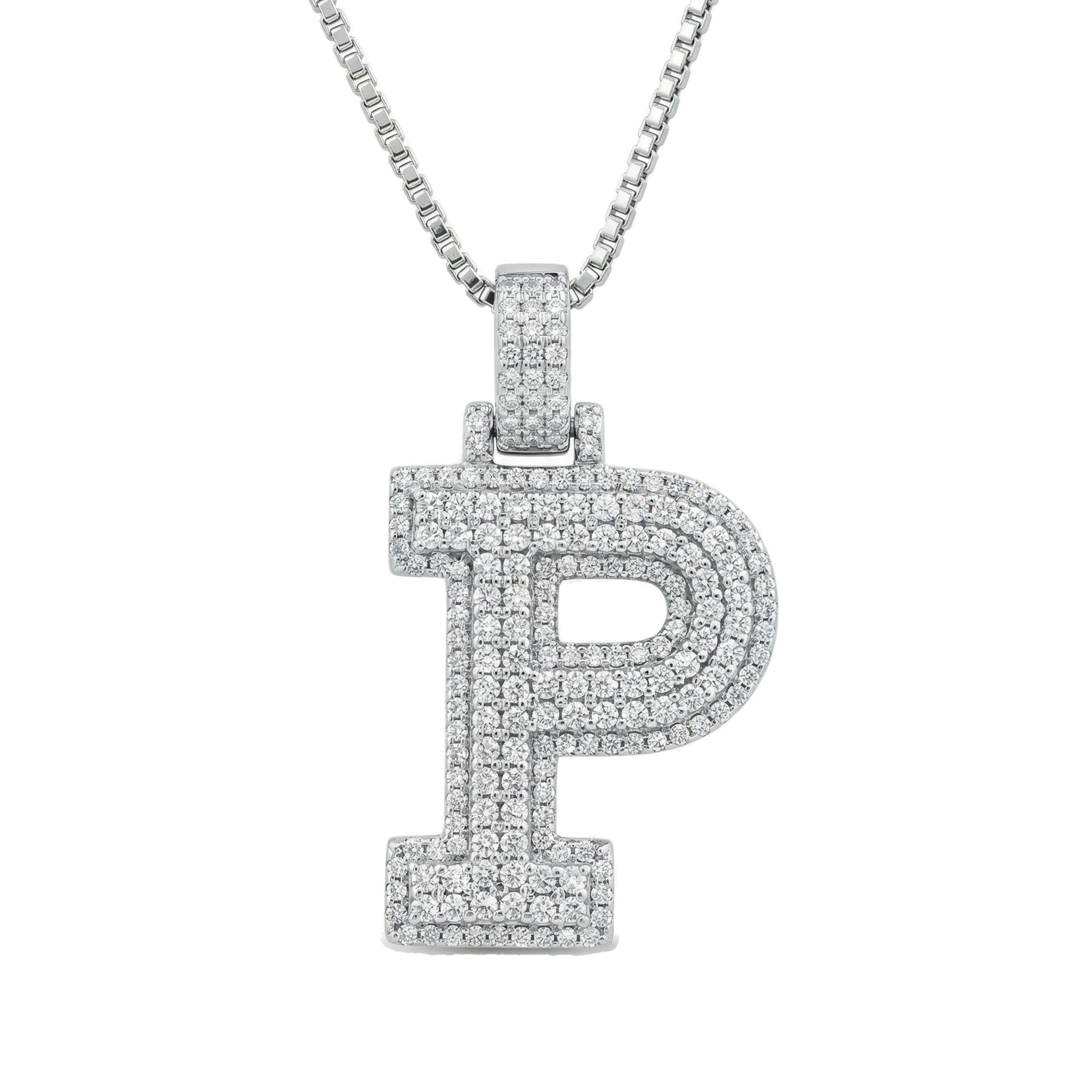 3.00 Ct EF VS Moissanite P 2 Layer Pave 3D Initial Pendant in 925 Sterling Silver 702110