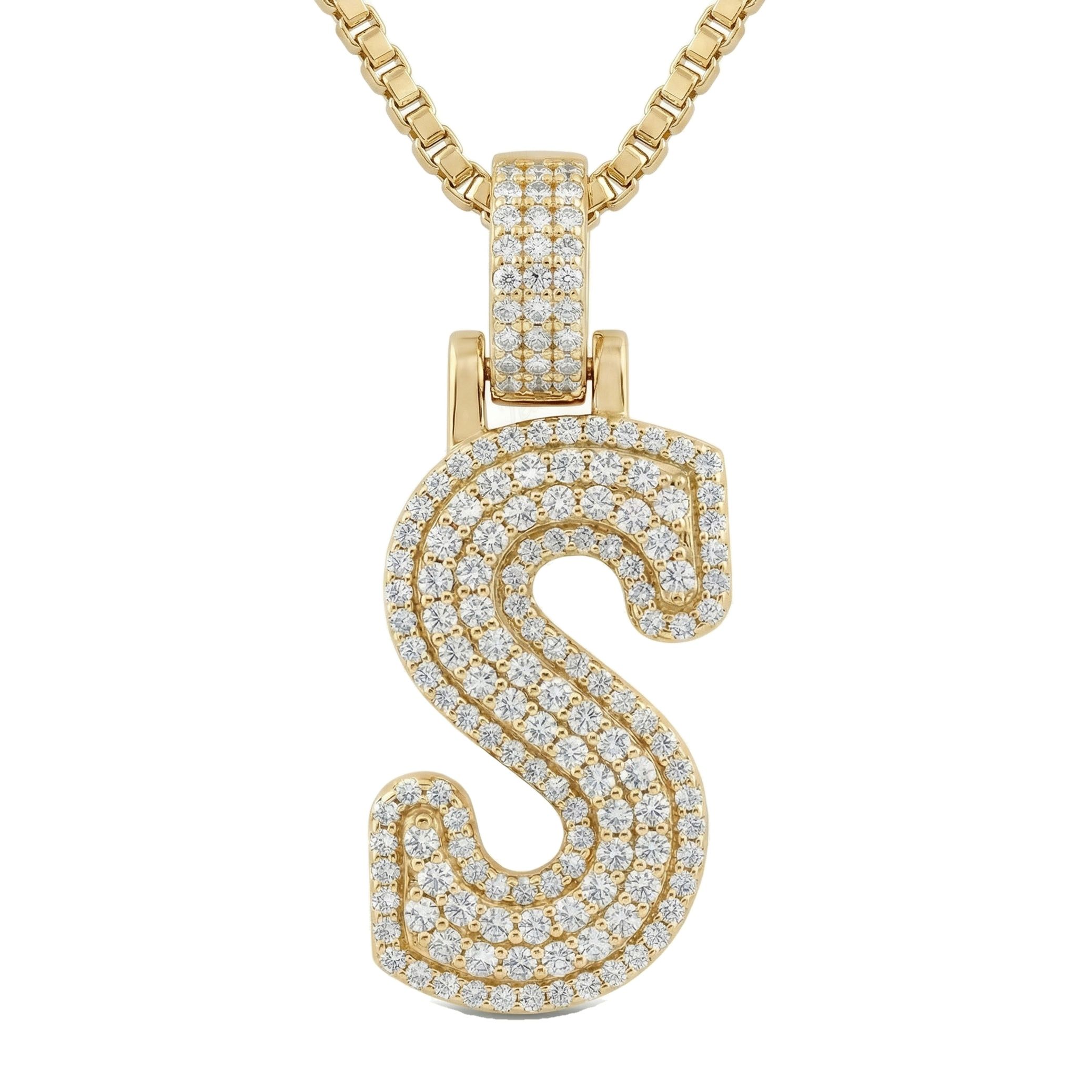 2.35 Ct EF VS Lab Grown Diamond S 2 Layer Pave 3D Initial Pendant in 10k Yellow Gold 702113