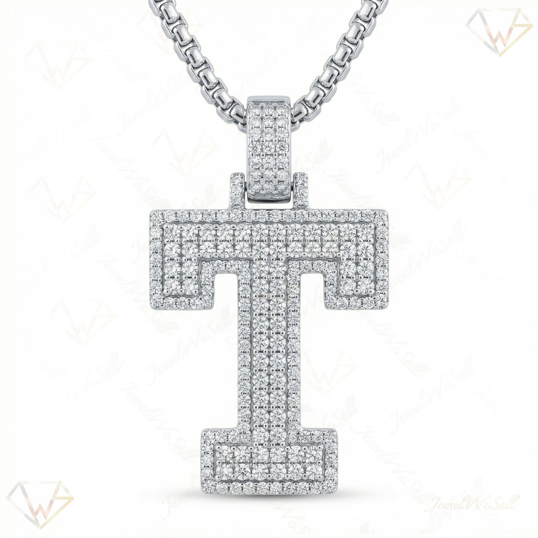 2.80 Ct EF VS Lab Grown Diamond T 2 Layer Pave 3D Initial Pendant in 10k White Gold 702114