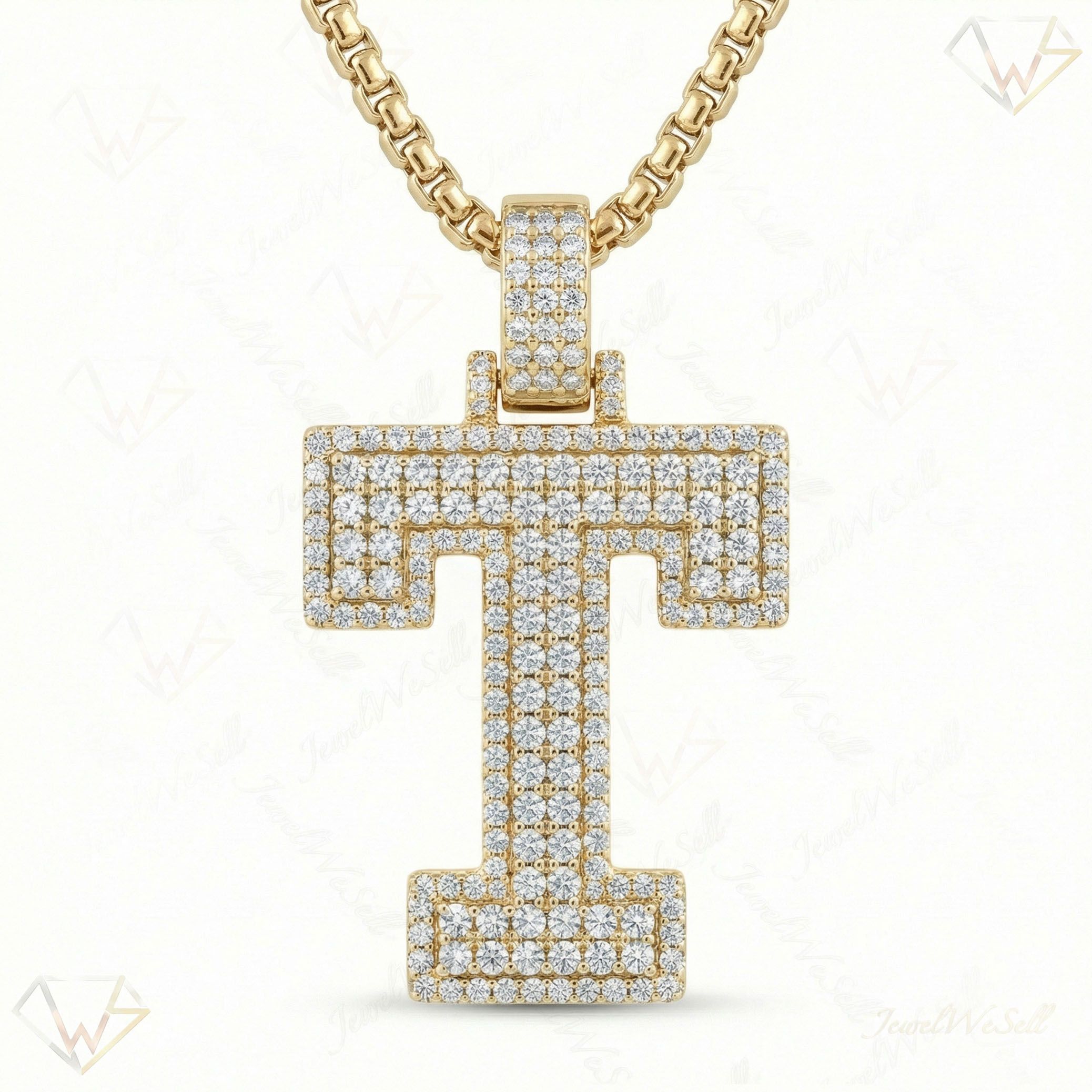 2.80 Ct EF VS Lab Grown Diamond T 2 Layer Pave 3D Initial Pendant in 10k Yellow Gold 702114