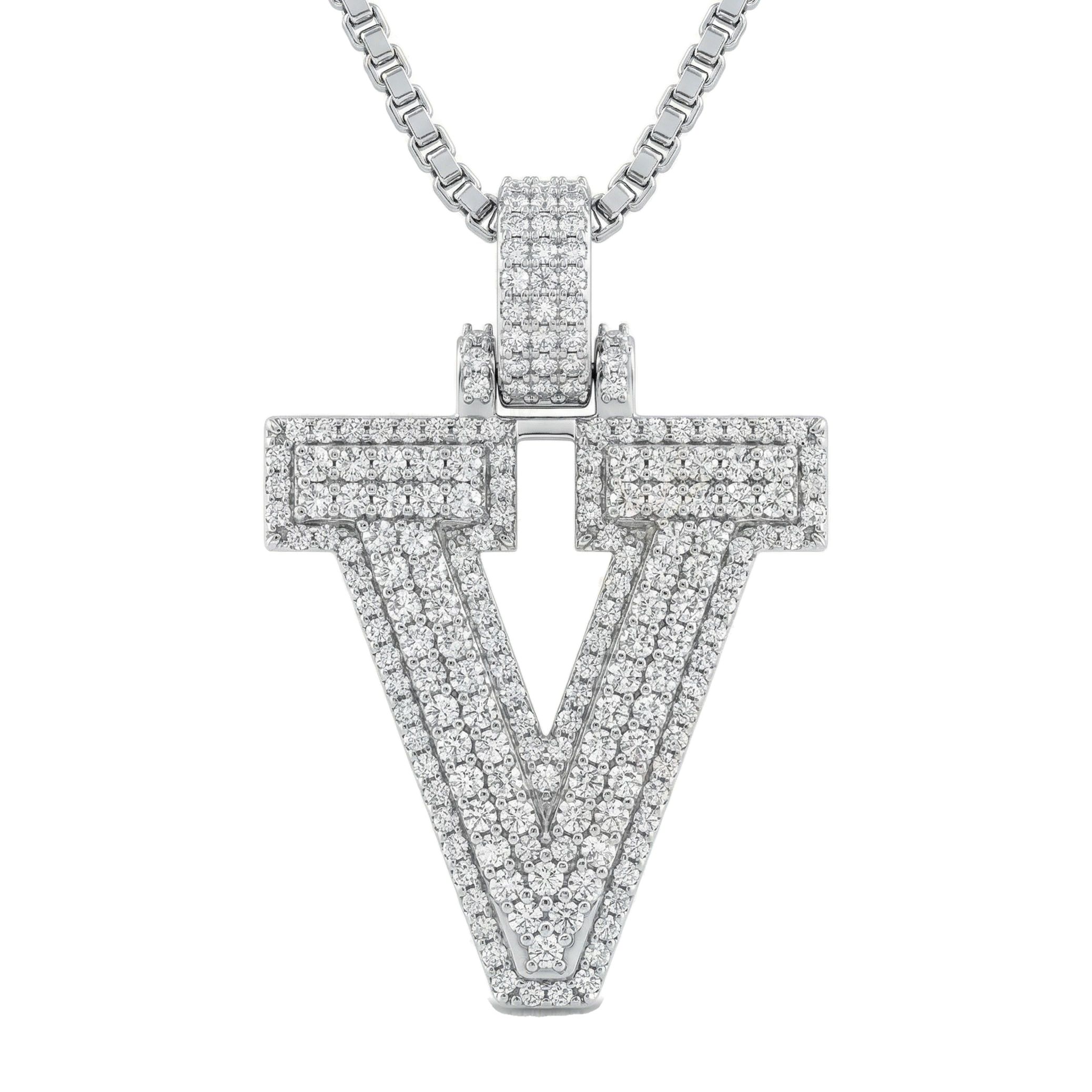 2.75 Ct EF VS Lab Grown Diamond V 2 Layer Pave 3D Initial Pendant in 14k White Gold 702116