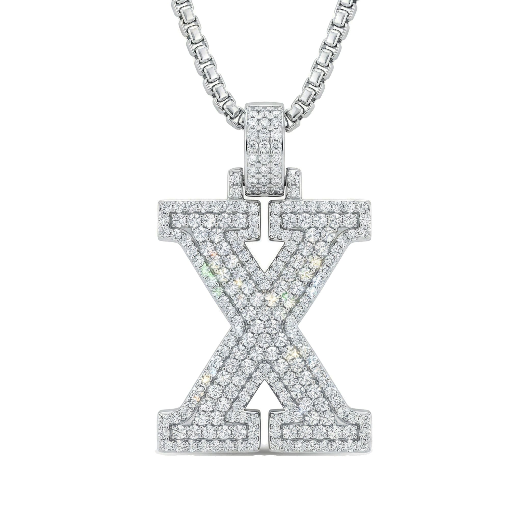 3.30 Ct EF VS Lab Grown Diamond X 2 Layer Pave 3D Initial Pendant in 14k White Gold 702118