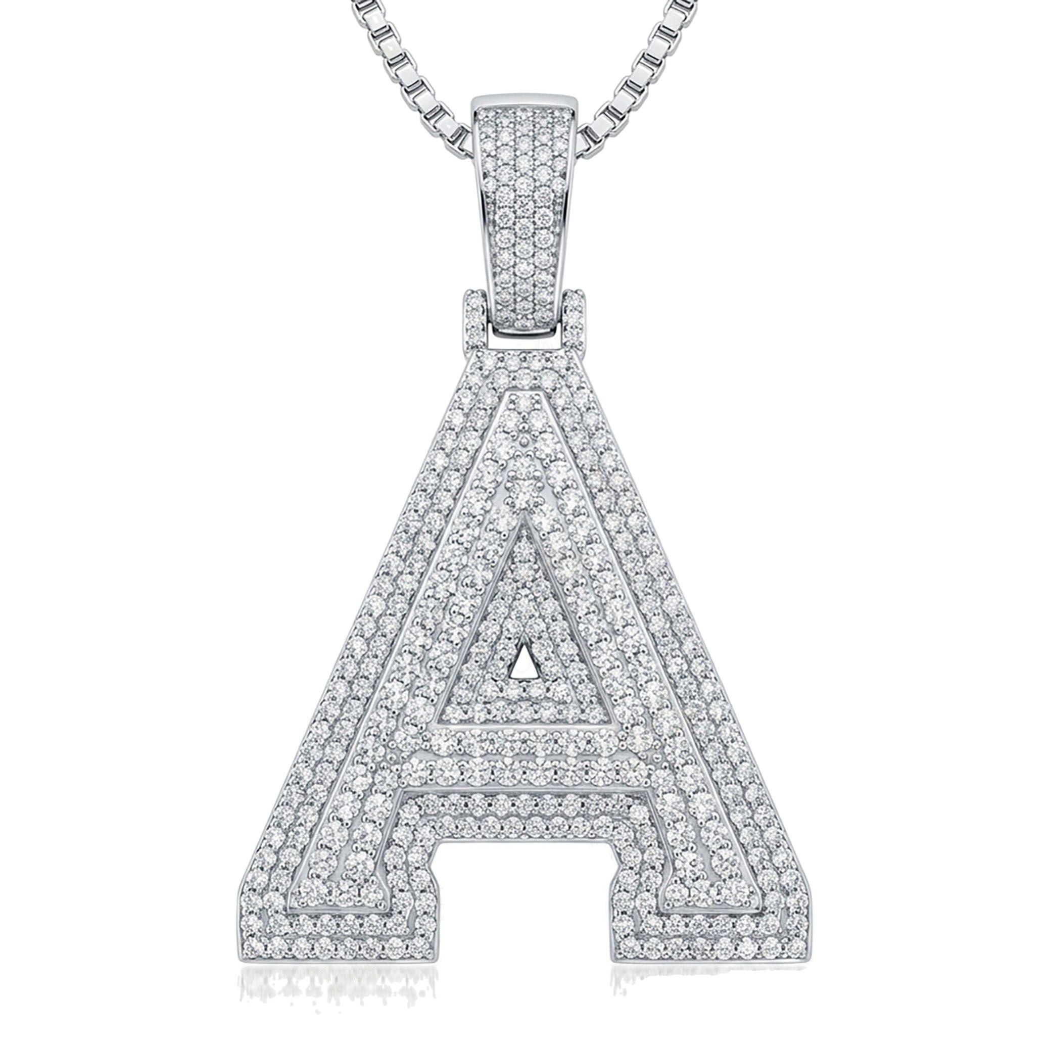 3.40 Ct EF VS Lab Grown Diamond A Double Row 3D Initial Pendant in 14k White Gold 702121