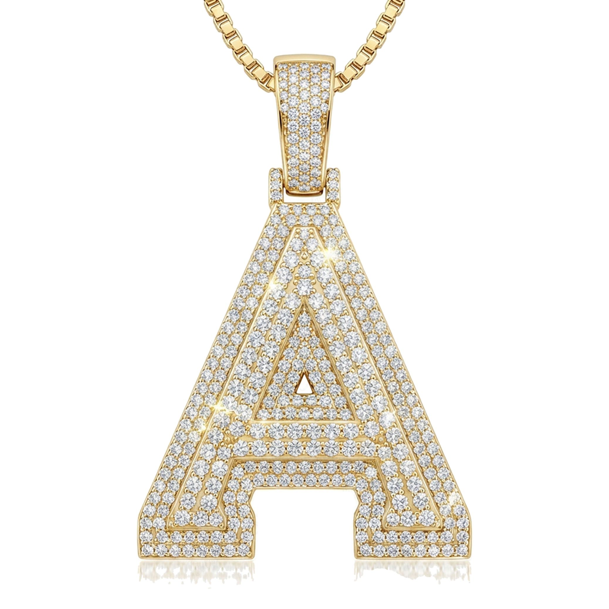 3.40 Ct EF VS Lab Grown Diamond A Double Row 3D Initial Pendant in 10k Yellow Gold 702121