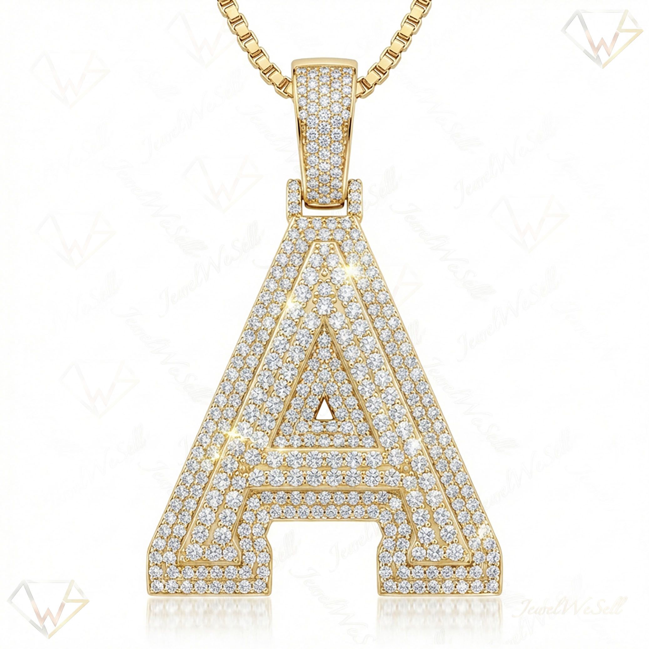 3.40 Ct EF VS Lab Grown Diamond A Double Row 3D Initial Pendant in 14k Yellow Gold 702121