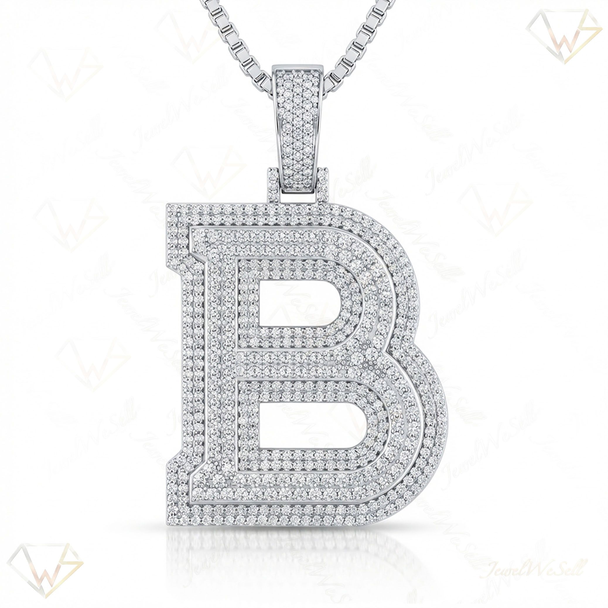 5.20 Ct EF VS Moissanite B Double Row 3D Initial Pendant in 925 Sterling Silver 702122