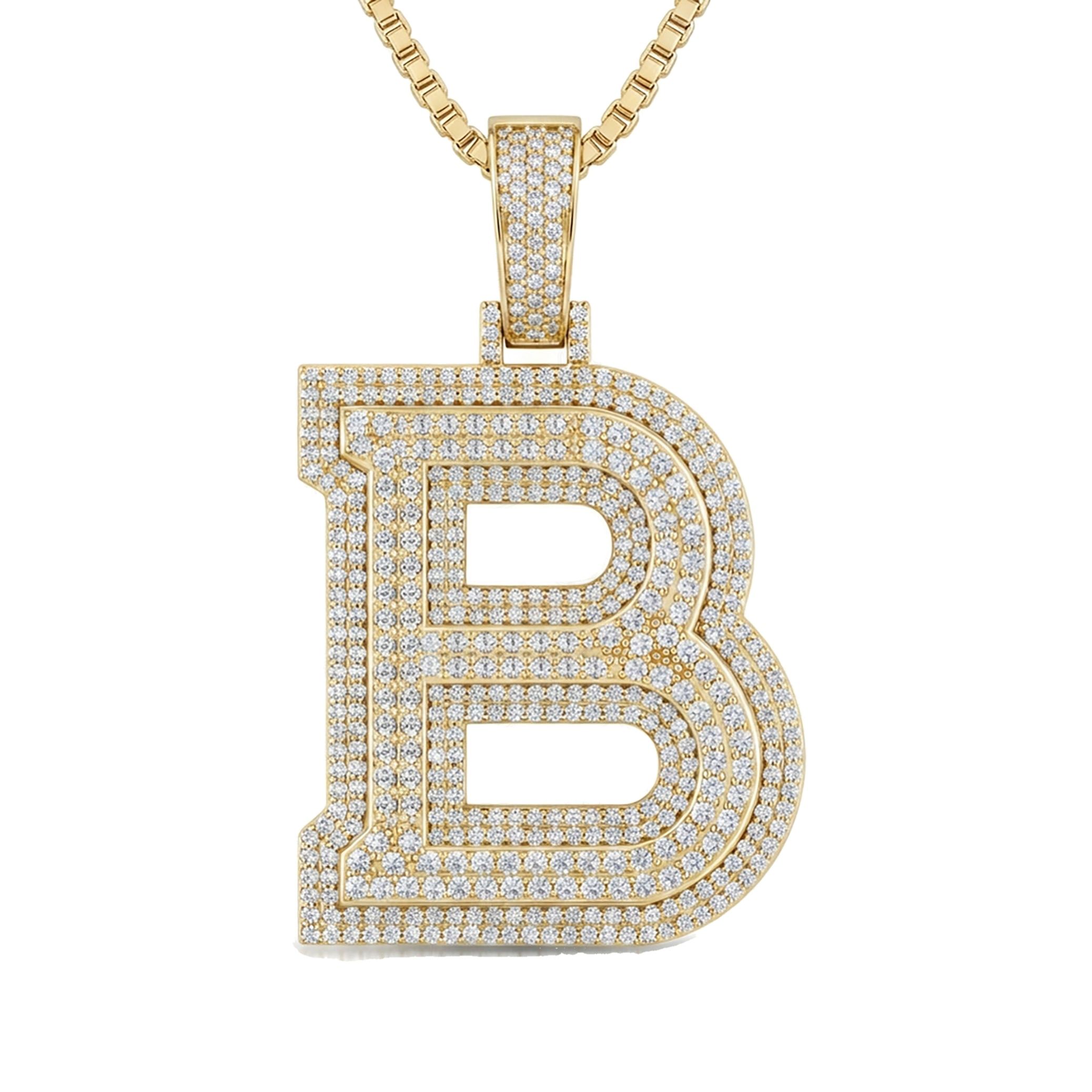 5.20 Ct EF VS Lab Grown Diamond B Double Row 3D Initial Pendant in 14k Yellow Gold 702122