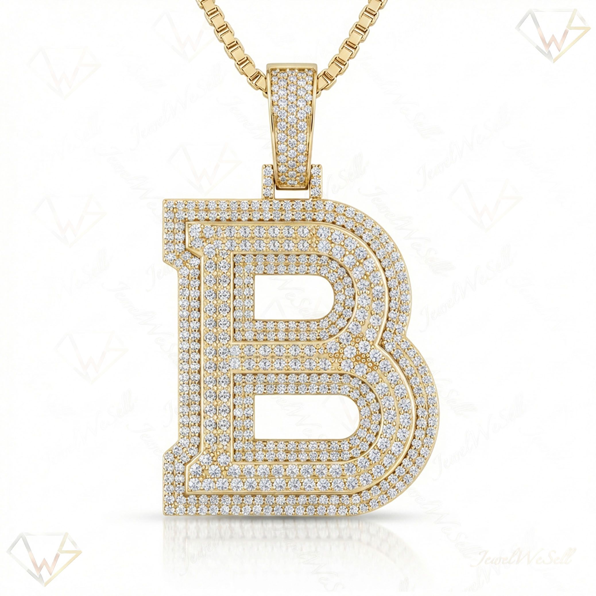 5.20 Ct EF VS Lab Grown Diamond B Double Row 3D Initial Pendant in 10k Yellow Gold 702122
