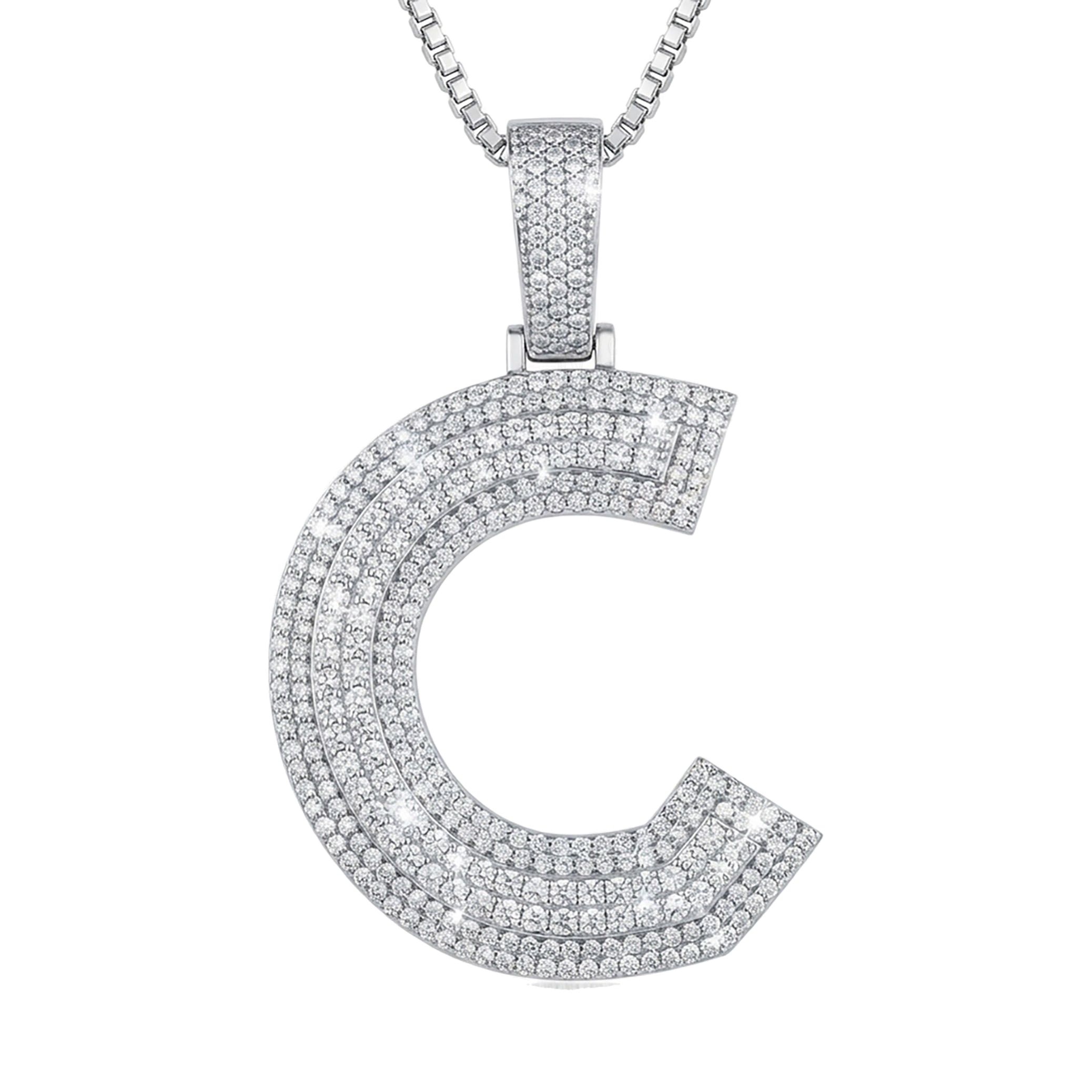 3.40 Ct EF VS Lab Grown Diamond C Double Row 3D Initial Pendant in 10k White Gold 702123
