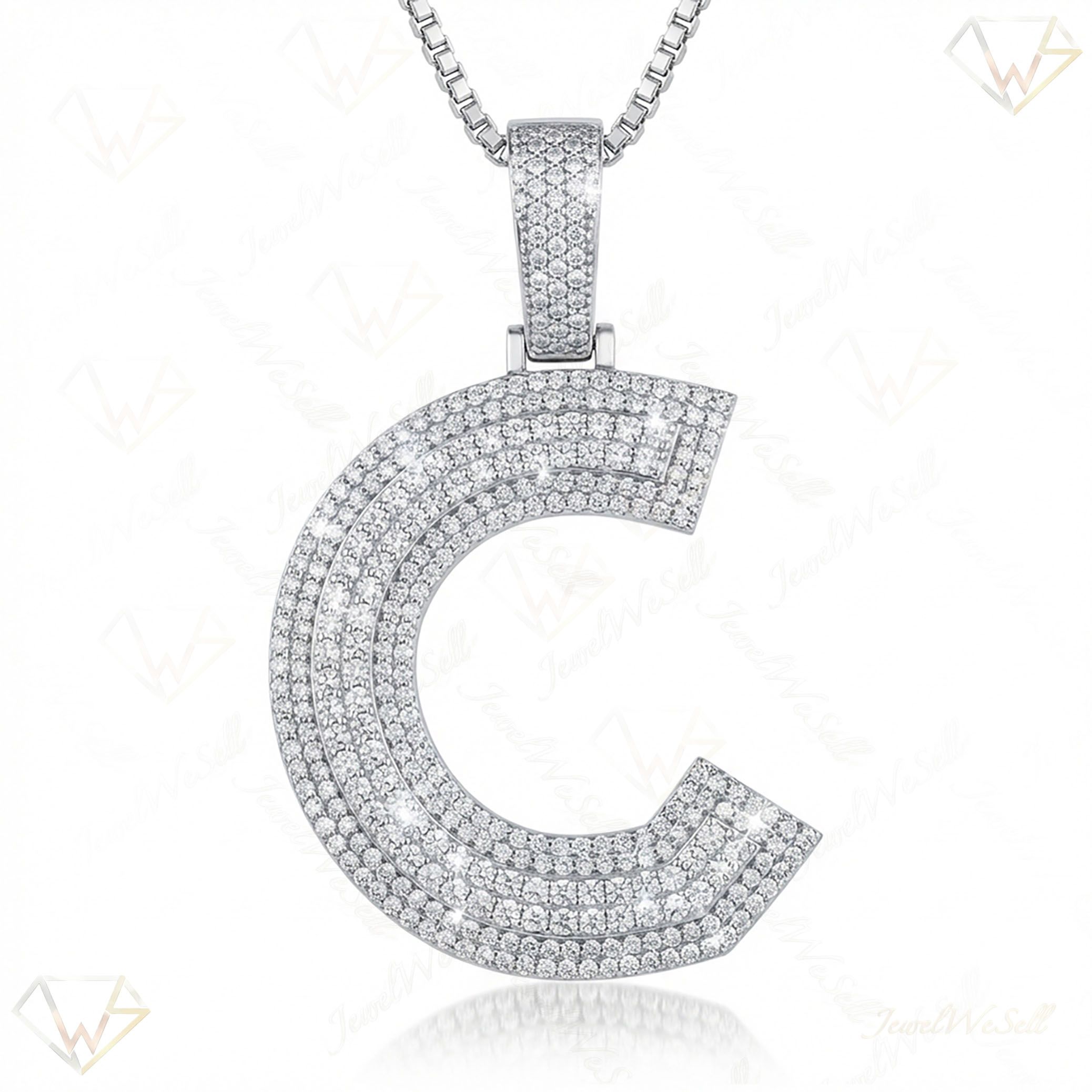 3.40 Ct EF VS Lab Grown Diamond C Double Row 3D Initial Pendant in 14k White Gold 702123