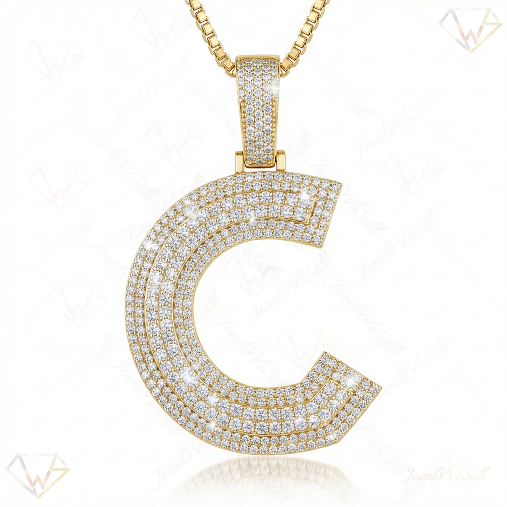 3.40 Ct EF VS Lab Grown Diamond C Double Row 3D Initial Pendant in 10k Yellow Gold 702123