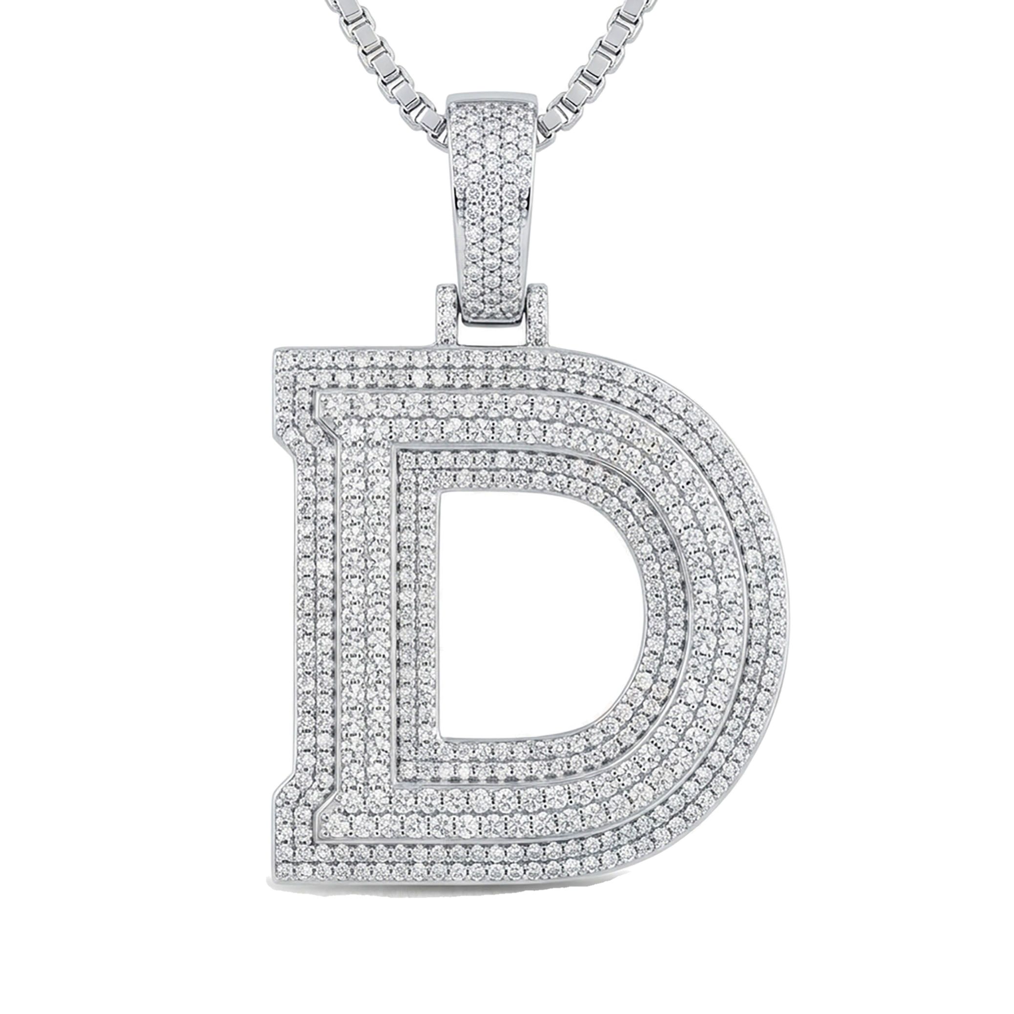 4.50 Ct EF VS Lab Grown Diamond D Double Row 3D Initial Pendant in 14k White Gold 702124