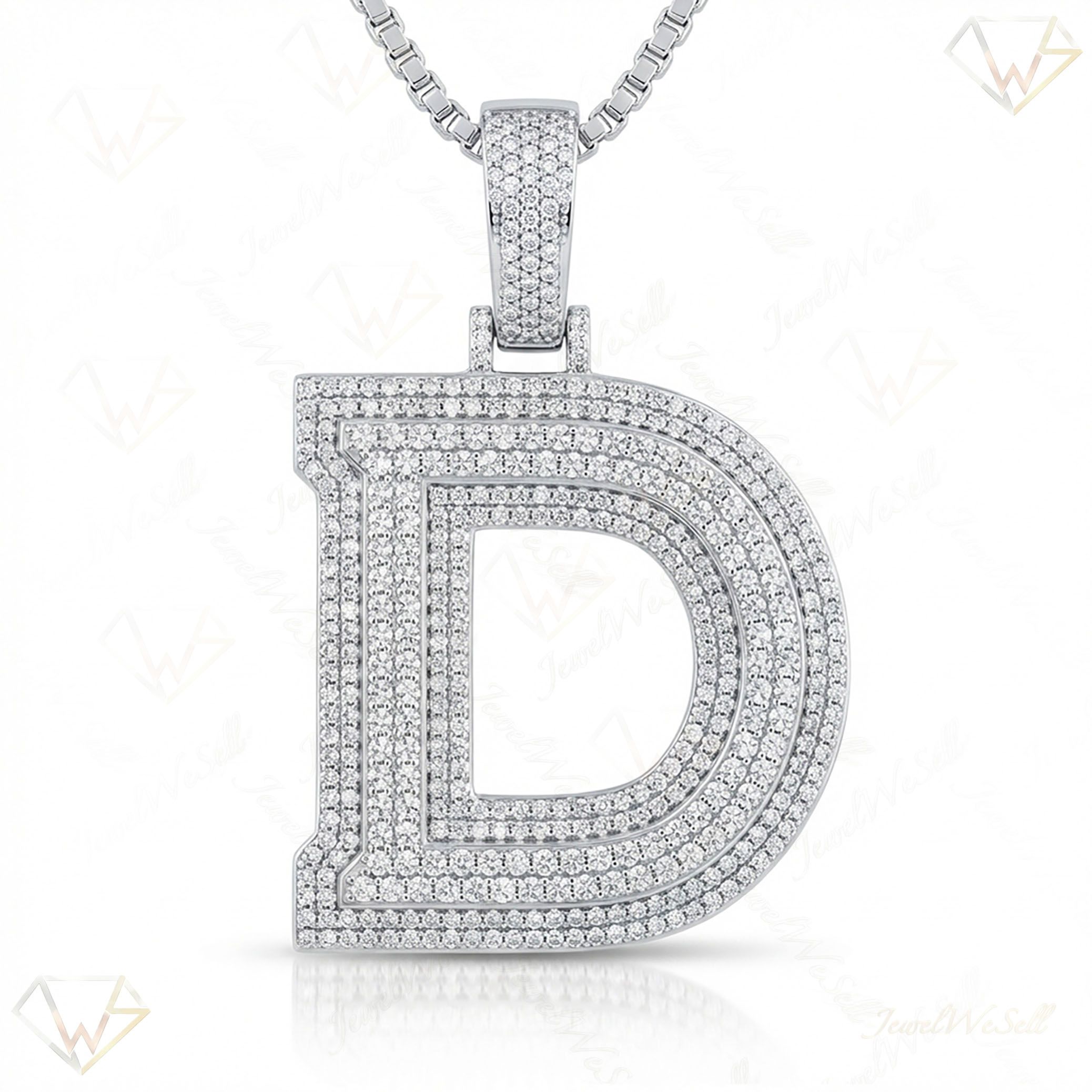 4.50 Ct EF VS Lab Grown Diamond D Double Row 3D Initial Pendant in 10k White Gold 702124