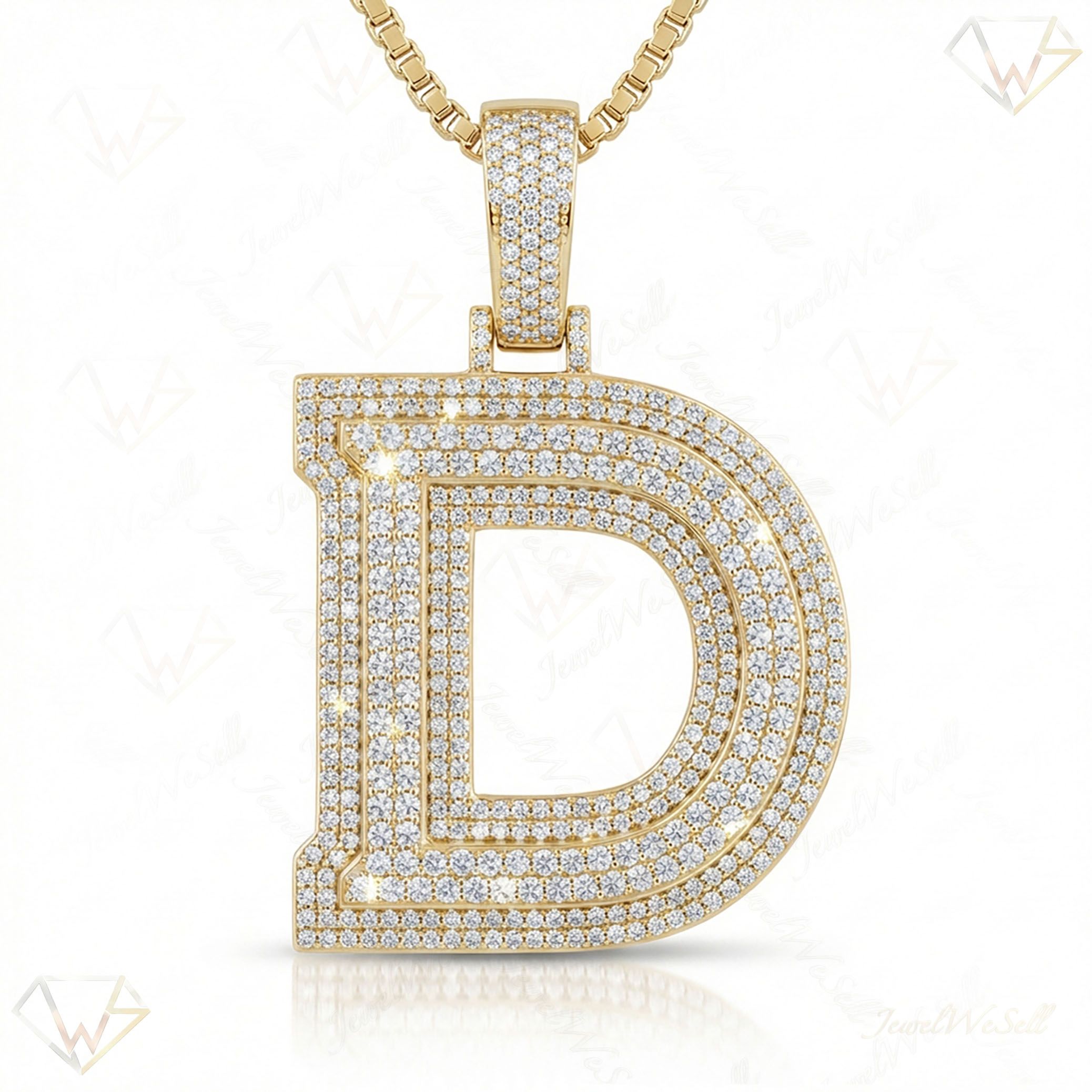 4.50 Ct EF VS Lab Grown Diamond D Double Row 3D Initial Pendant in 10k Yellow Gold 702124