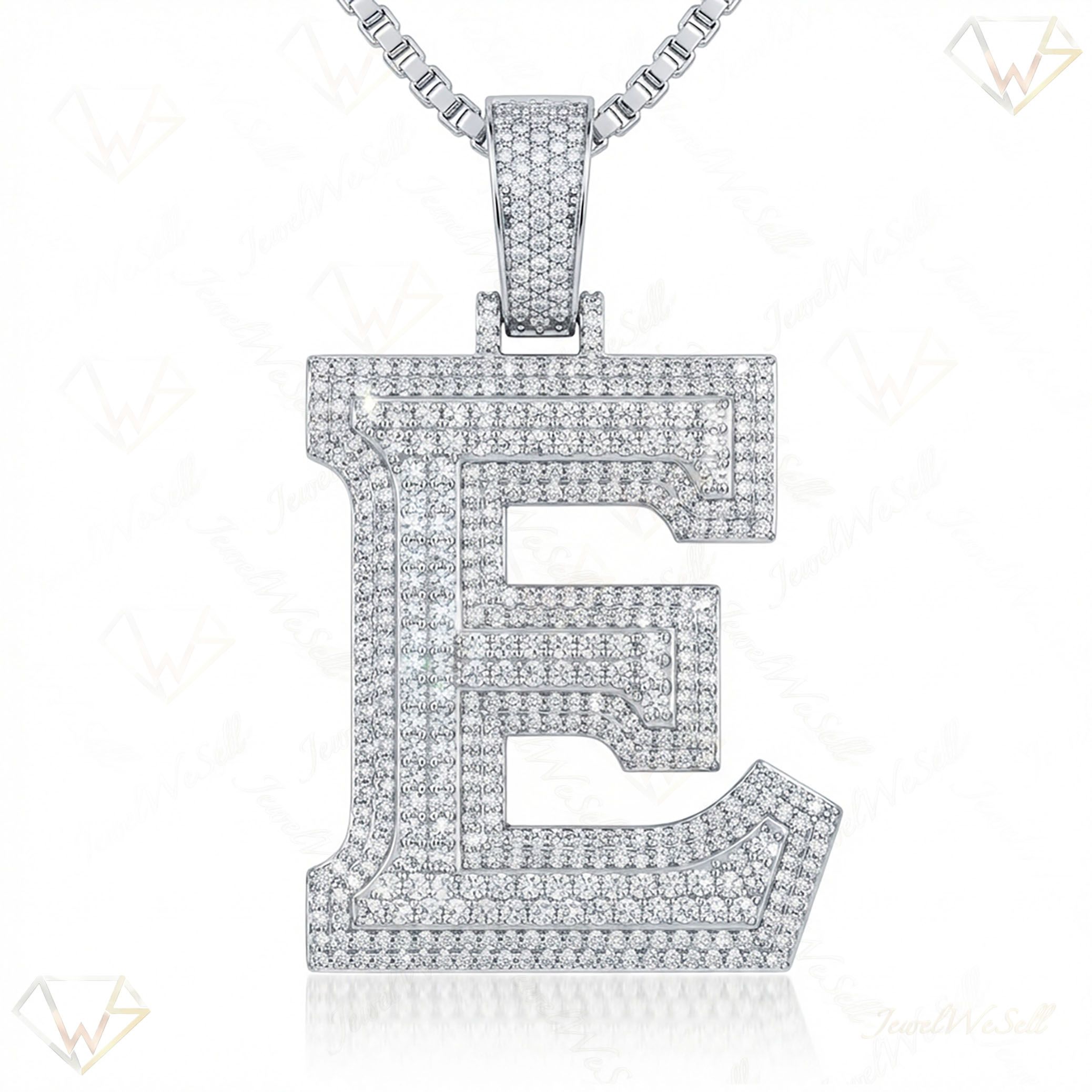 4.70 Ct EF VS Lab Grown Diamond E Double Row 3D Initial Pendant in 14k White Gold 702125