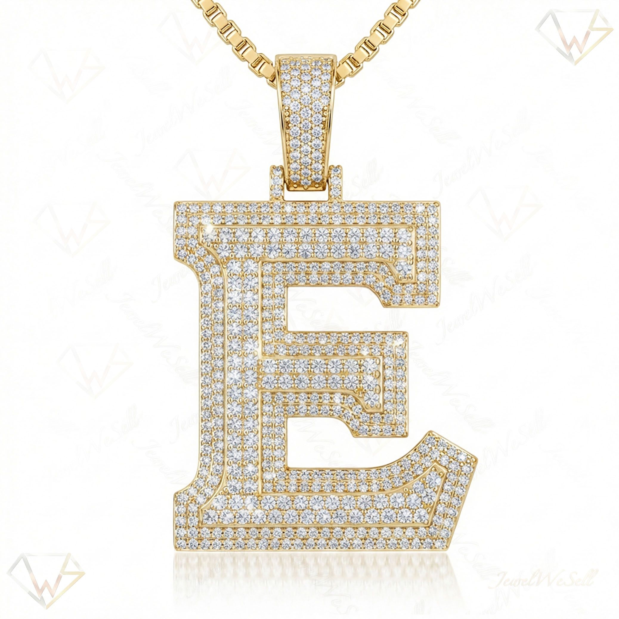 4.70 Ct EF VS Lab Grown Diamond E Double Row 3D Initial Pendant in 10k Yellow Gold 702125