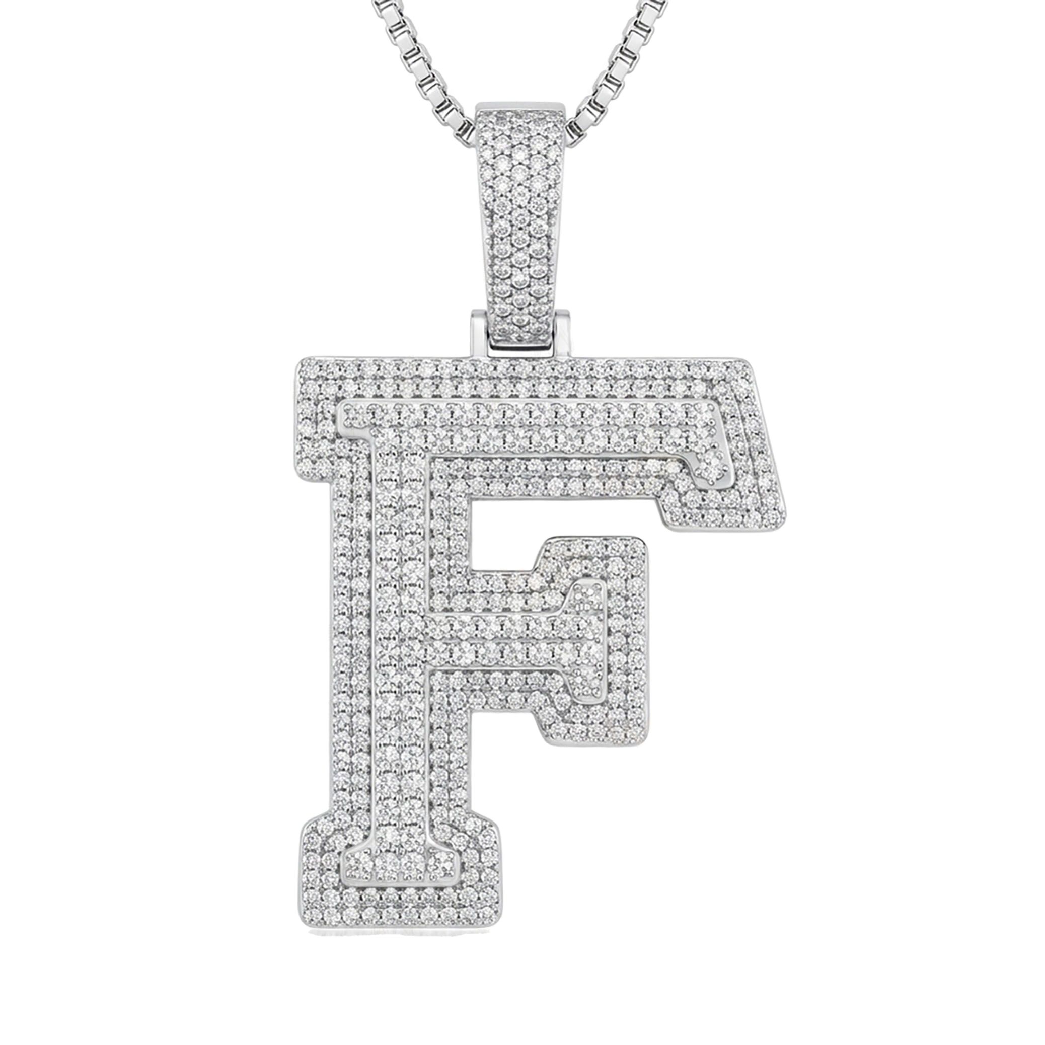 3.80 Ct EF VS Lab Grown Diamond F Double Row 3D Initial Pendant in 14k White Gold 702126