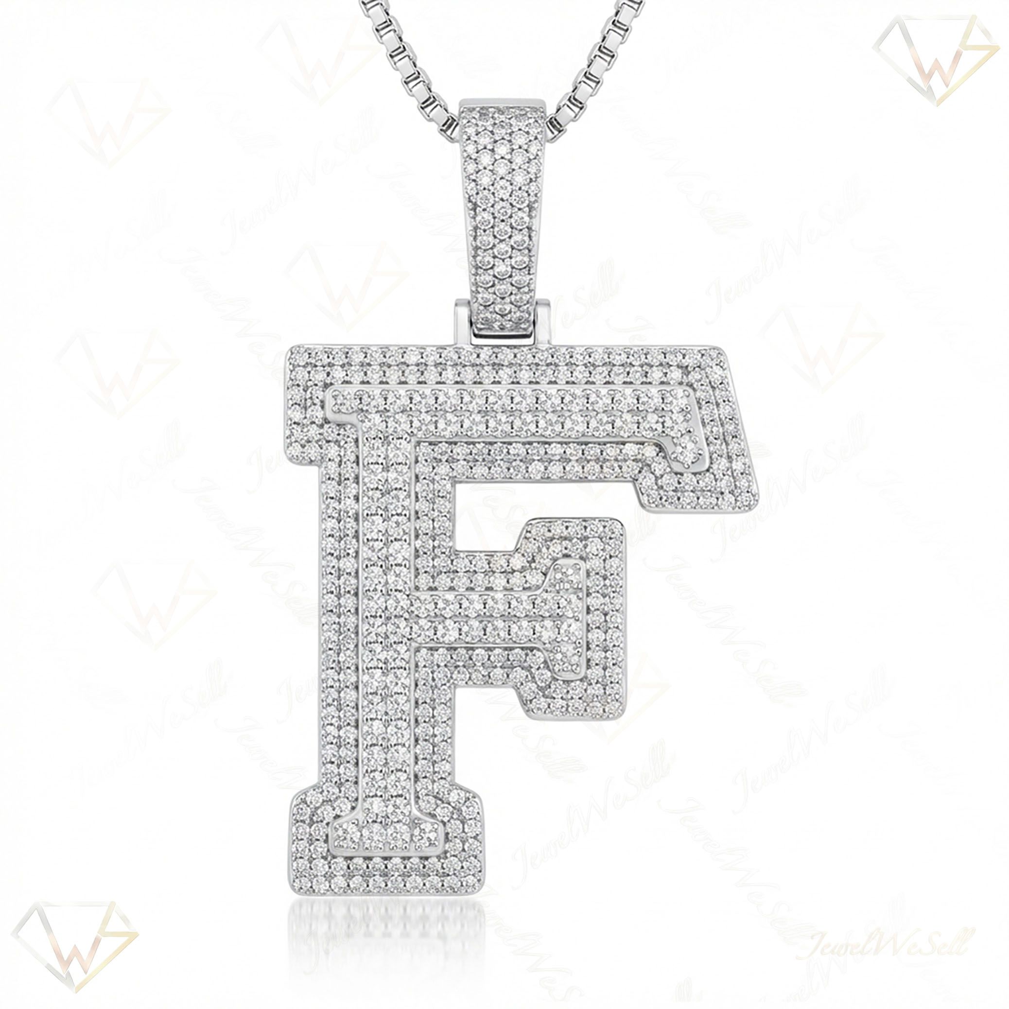 3.80 Ct EF VS Lab Grown Diamond F Double Row 3D Initial Pendant in 10k White Gold 702126