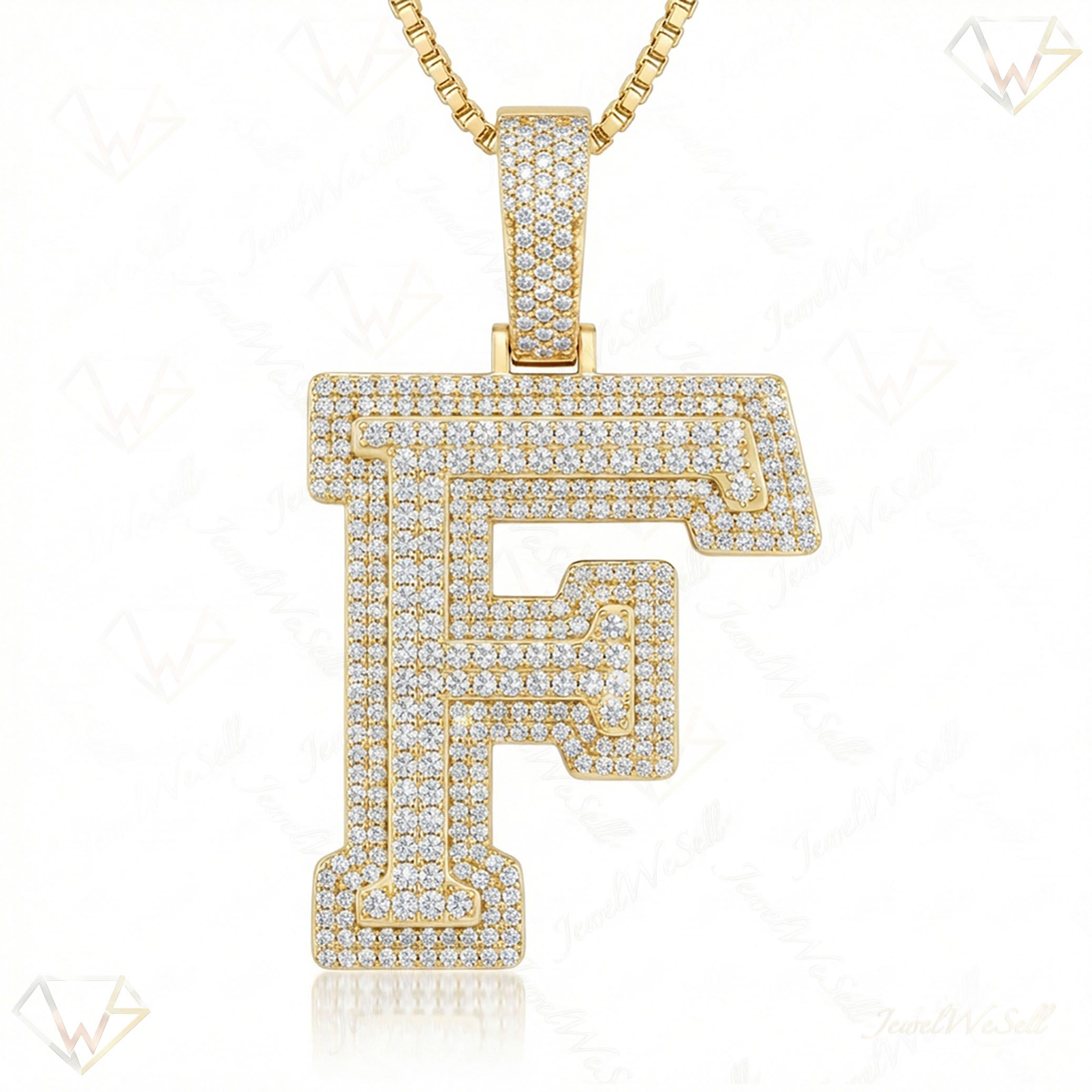 3.80 Ct EF VS Lab Grown Diamond F Double Row 3D Initial Pendant in 10k Yellow Gold 702126