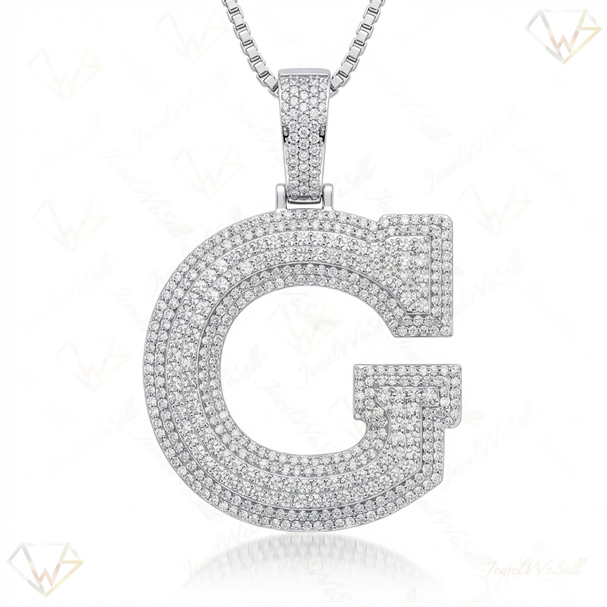 4.60 Ct EF VS Lab Grown Diamond G Double Row 3D Initial Pendant in 10k White Gold 702127