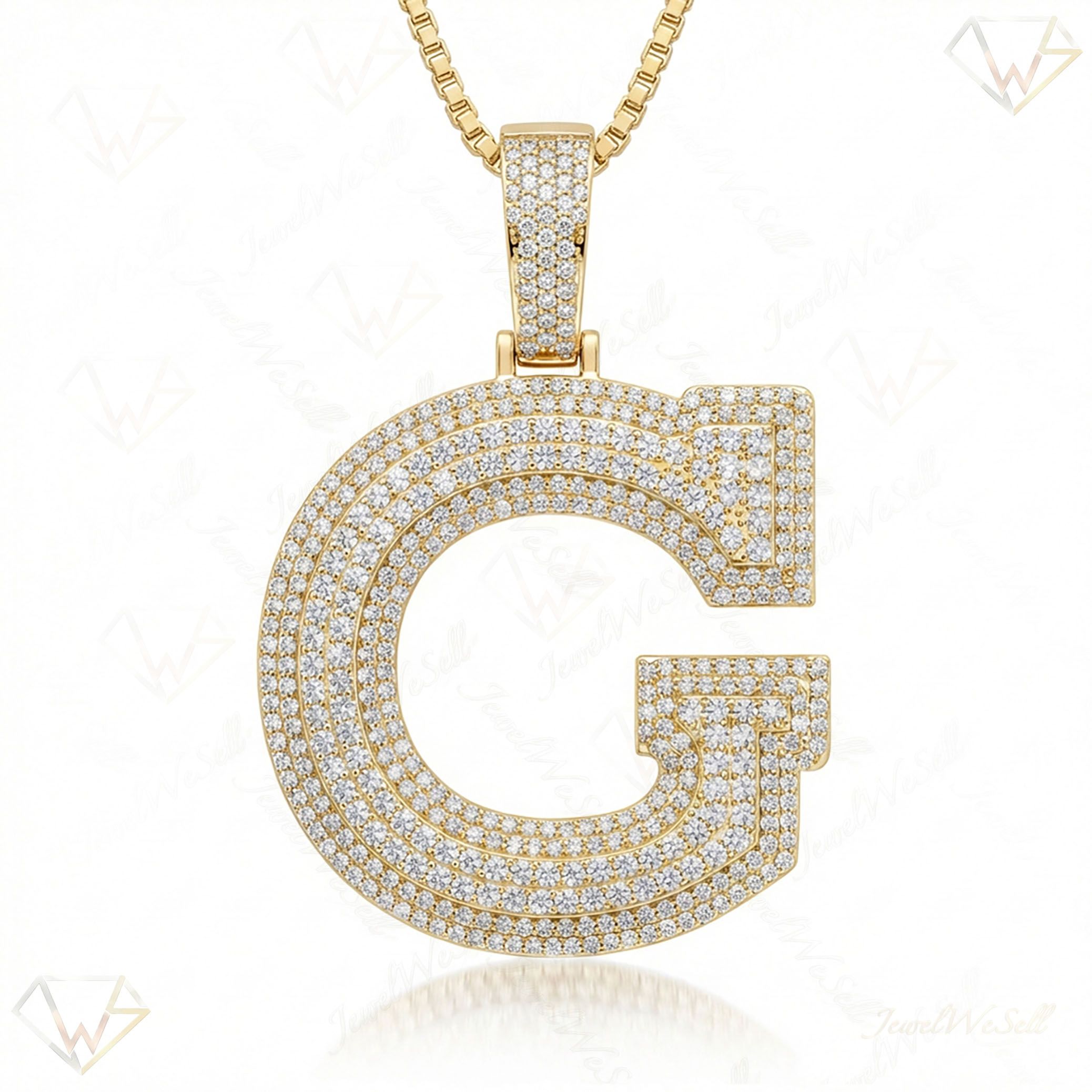 4.60 Ct EF VS Lab Grown Diamond G Double Row 3D Initial Pendant in 10k Yellow Gold 702127