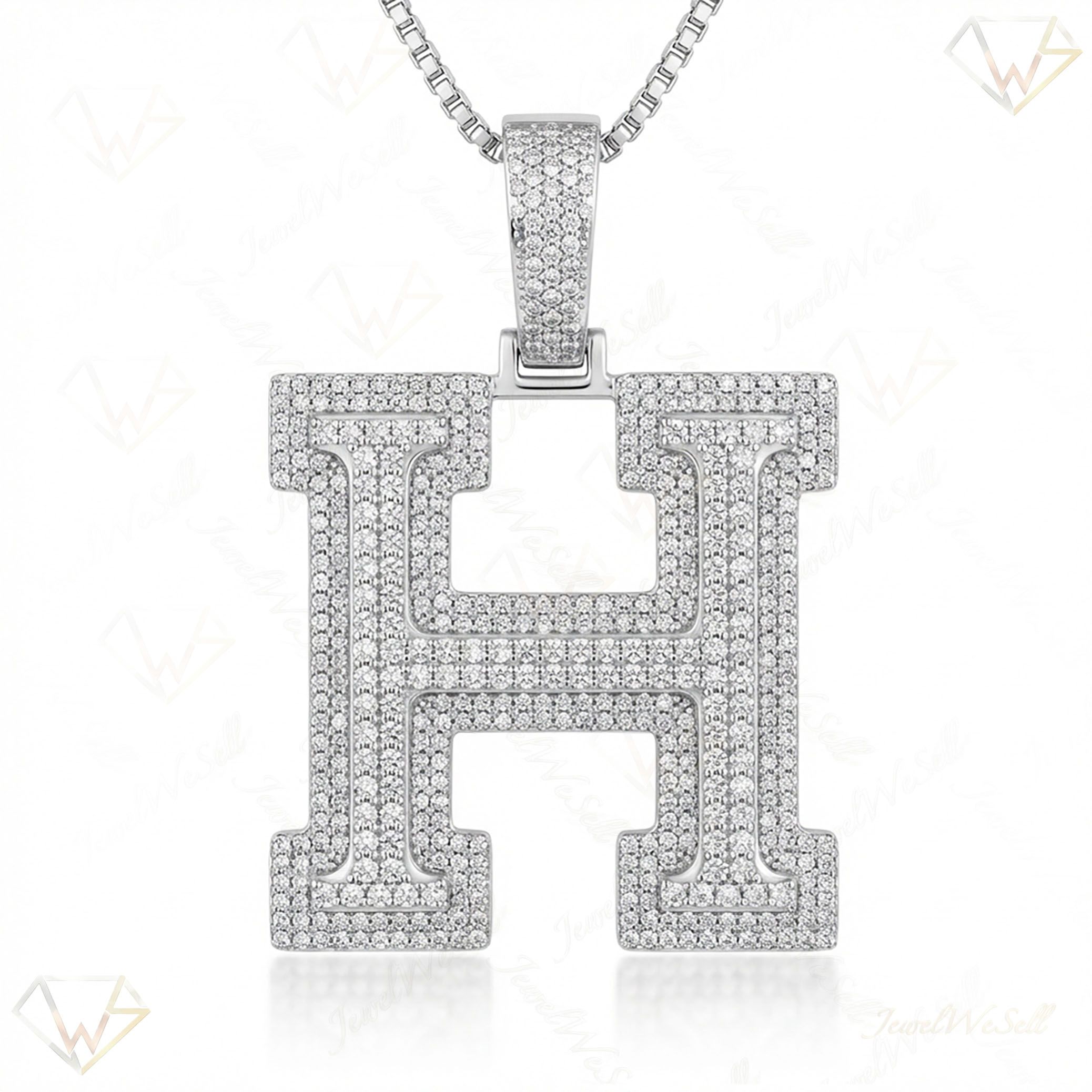 5.00 Ct EF VS Lab Grown Diamond H Double Row 3D Initial Pendant in 10k White Gold 702128