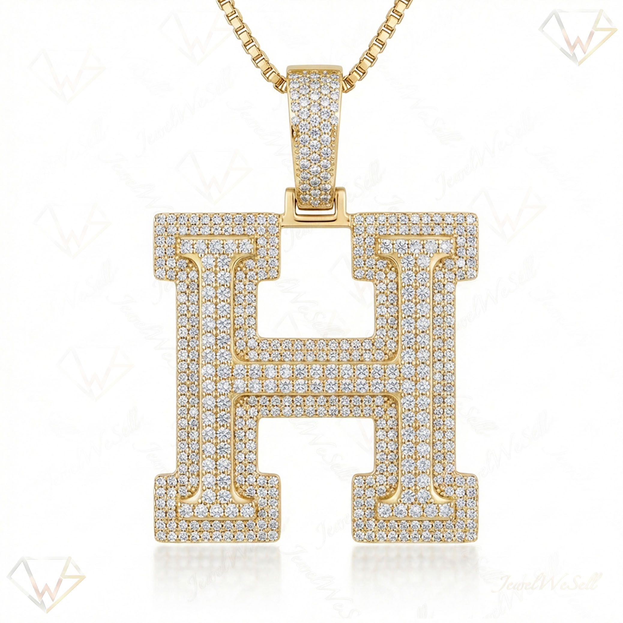 5.00 Ct EF VS Lab Grown Diamond H Double Row 3D Initial Pendant in 10k Yellow Gold 702128