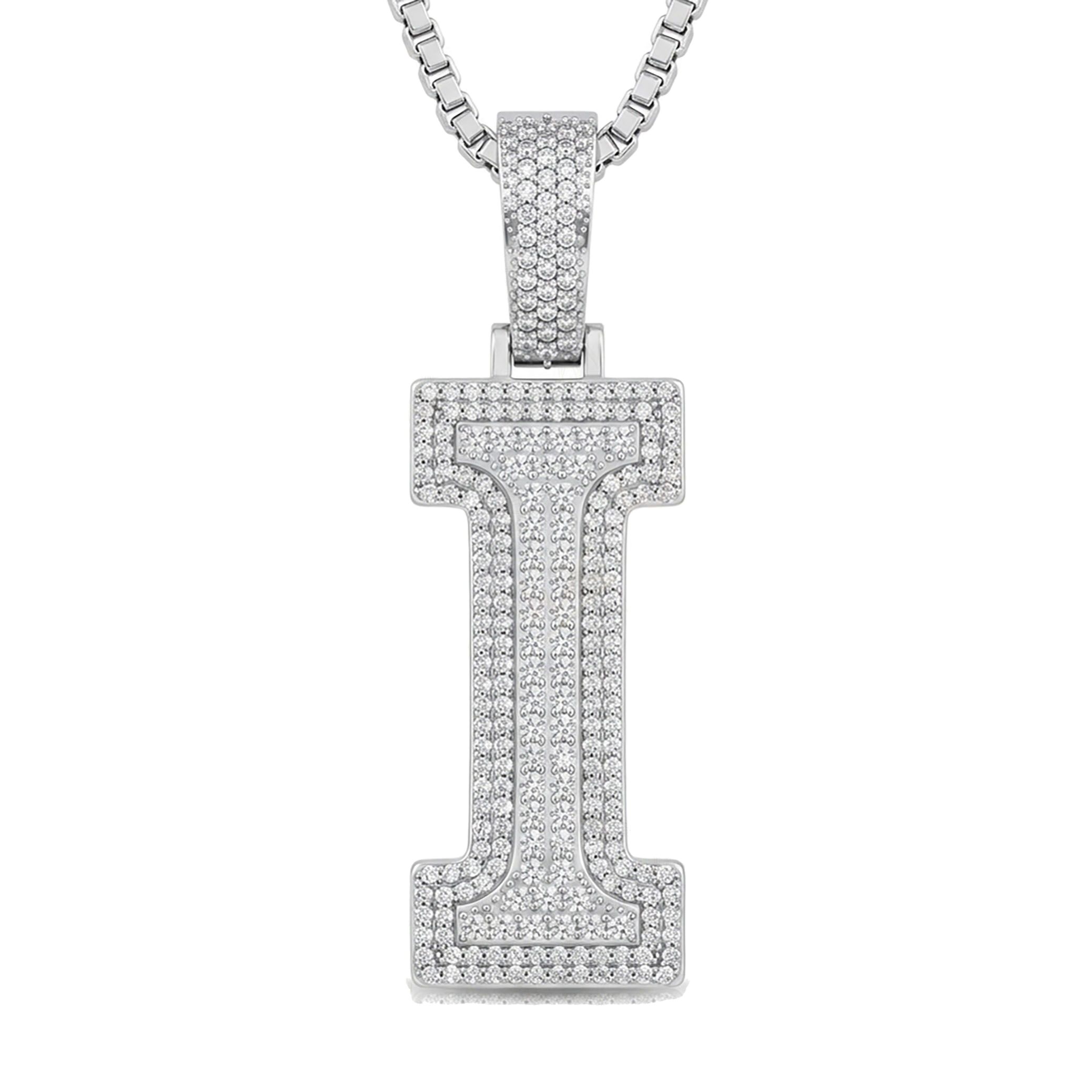 2.40 Ct EF VS Lab Grown Diamond I Double Row 3D Initial Pendant in 14k White Gold 702129