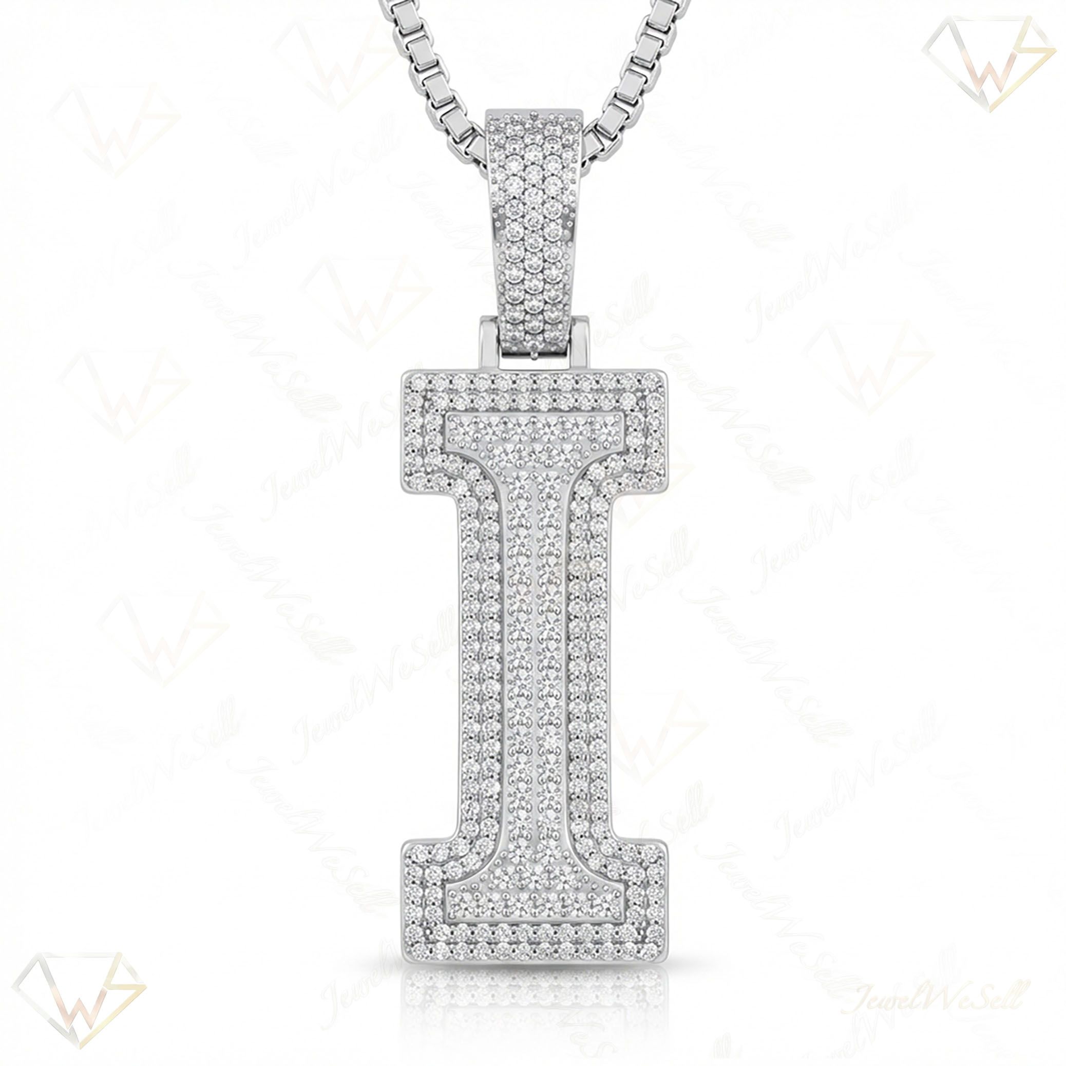 2.40 Ct EF VS Lab Grown Diamond I Double Row 3D Initial Pendant in 10k White Gold 702129