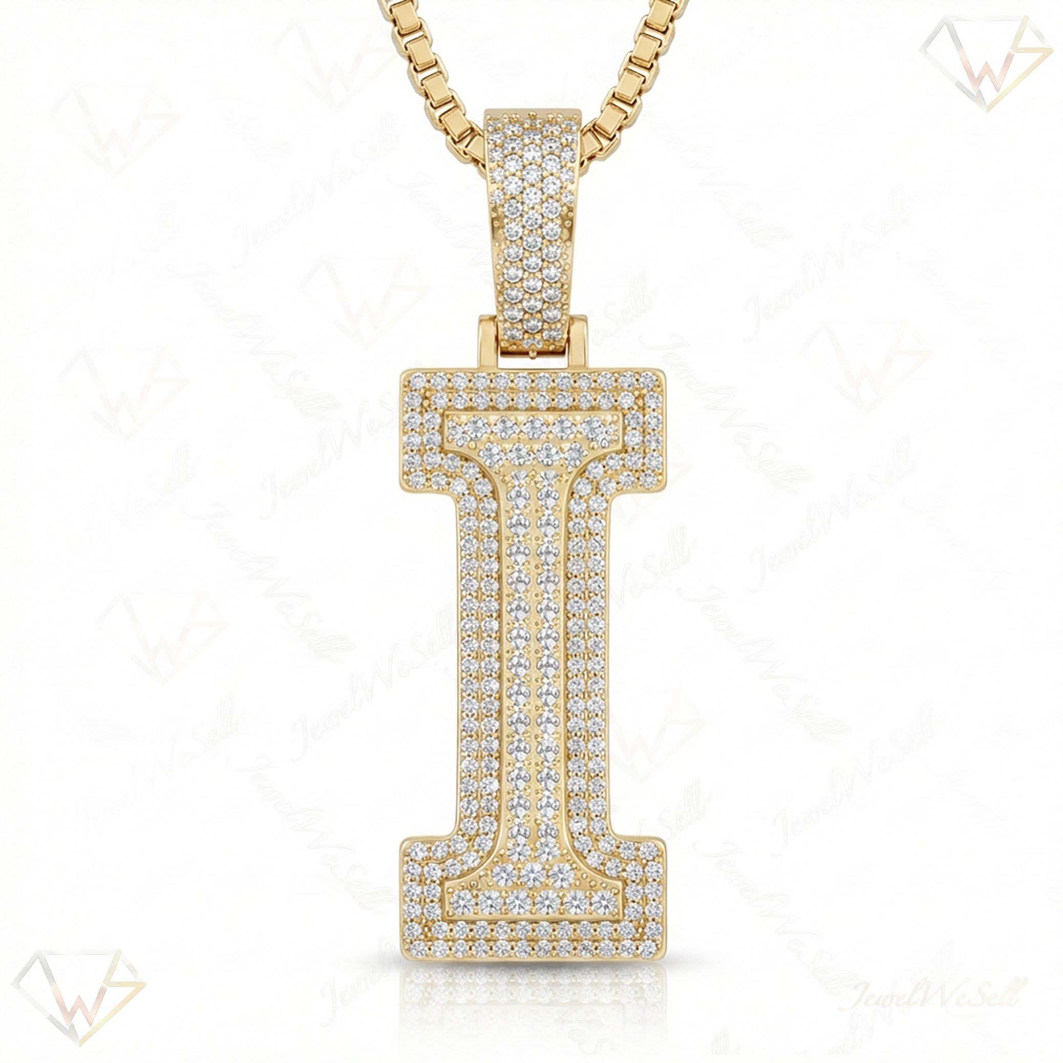 2.40 Ct EF VS Lab Grown Diamond I Double Row 3D Initial Pendant in 10k Yellow Gold 702129