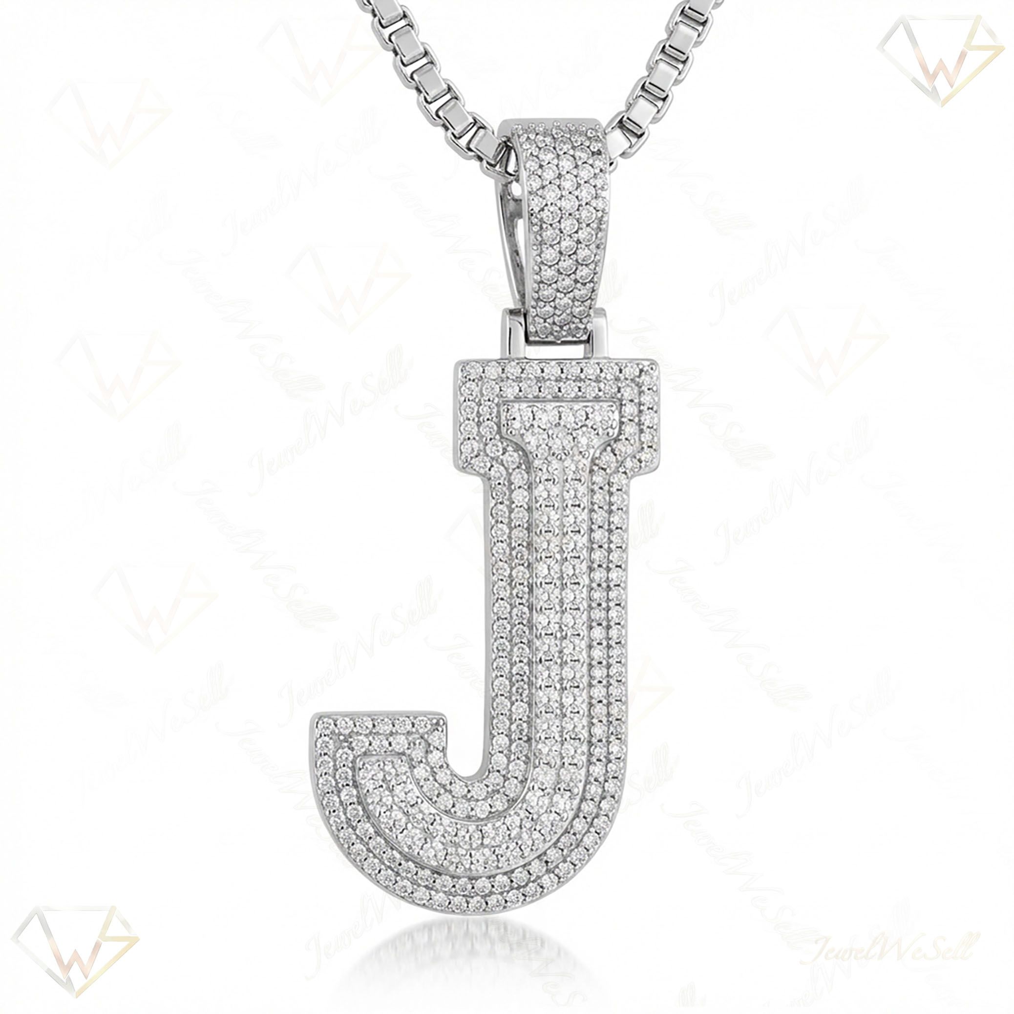 2.55 Ct EF VS Lab Grown Diamond J Double Row 3D Initial Pendant in 10k White Gold 702130